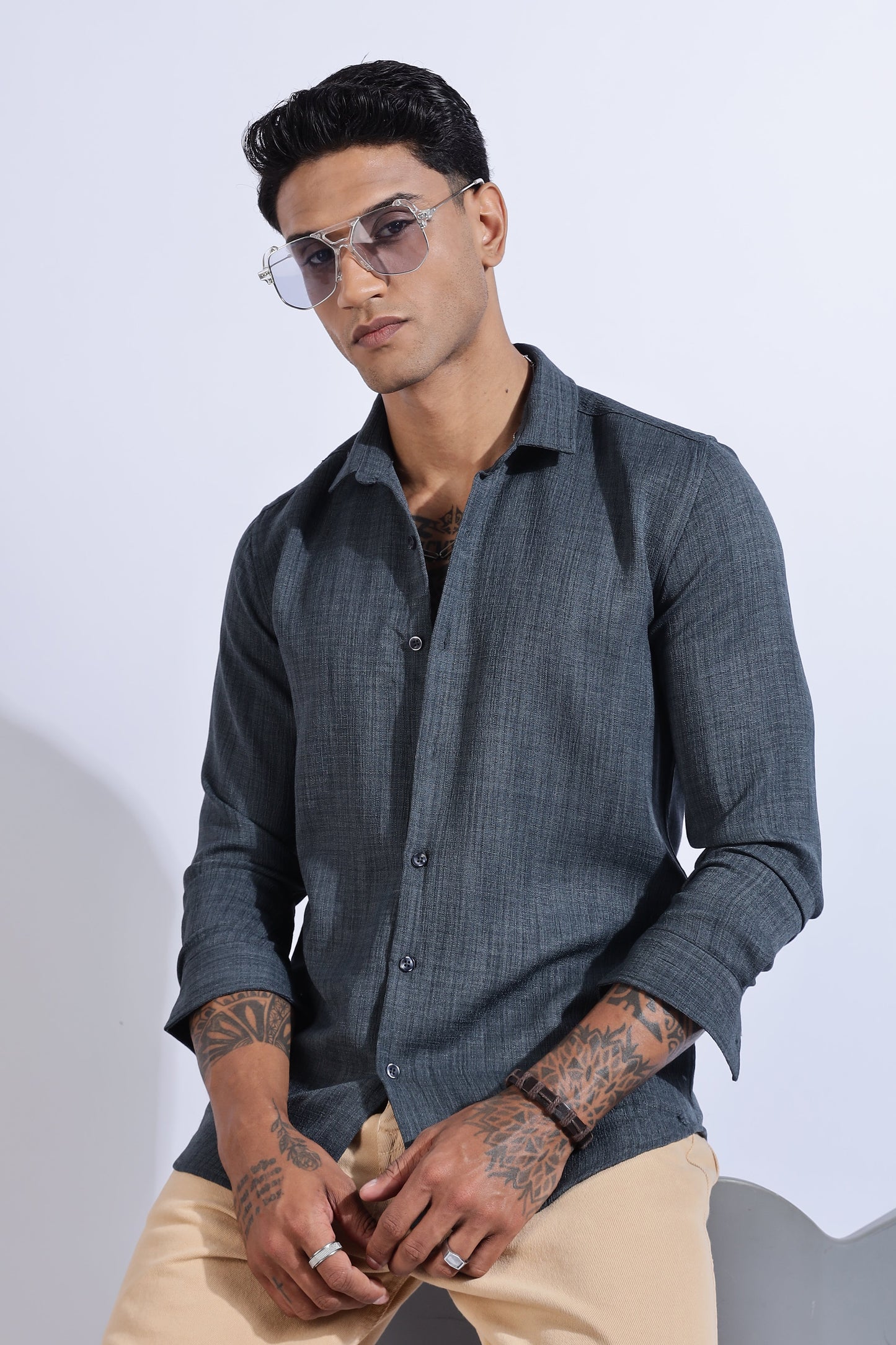 Men Air Like Linen Vintage Shirt-Grey