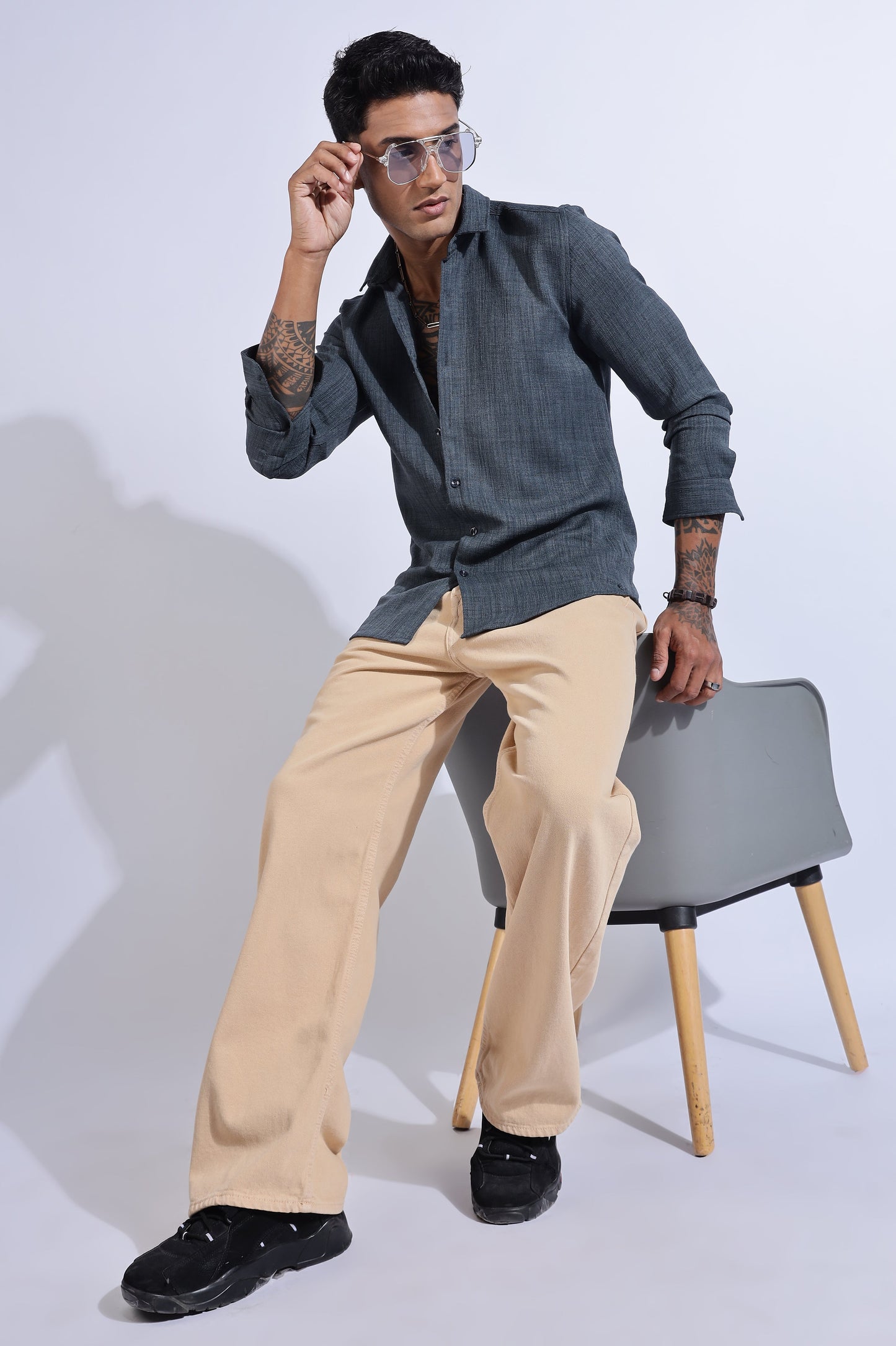 Men Air Like Linen Vintage Shirt-Grey