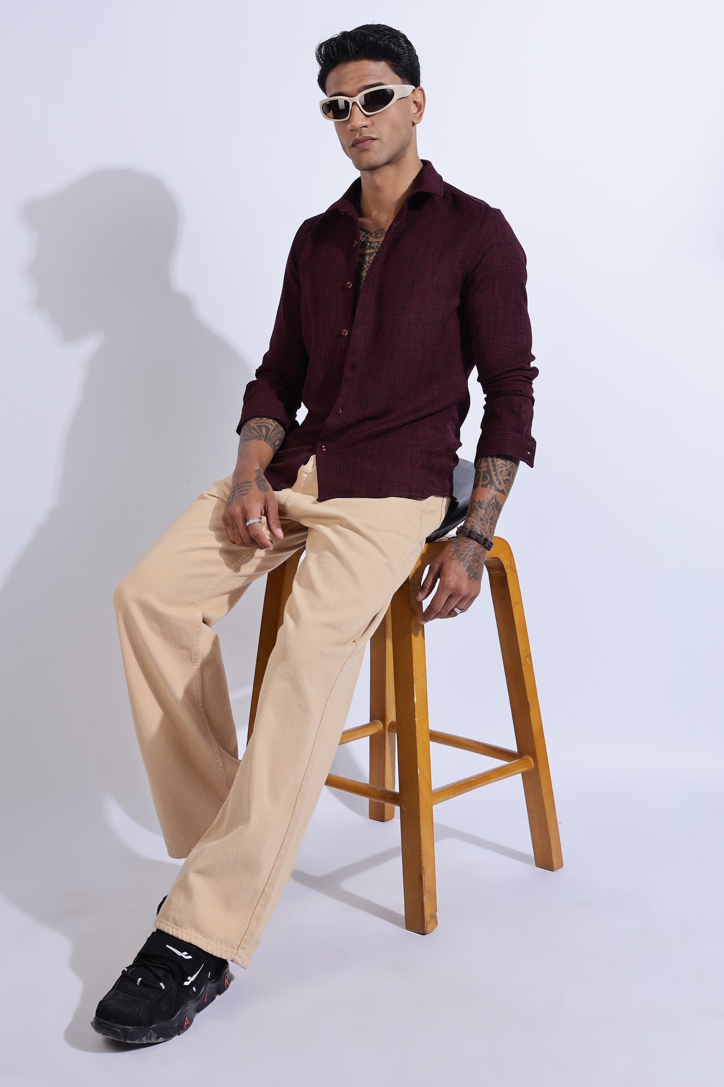 Men Air Like Linen Vintage Shirt-Maroon
