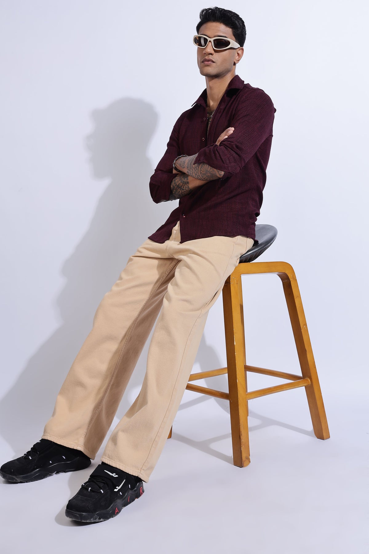 Men Air Like Linen Vintage Shirt-Maroon