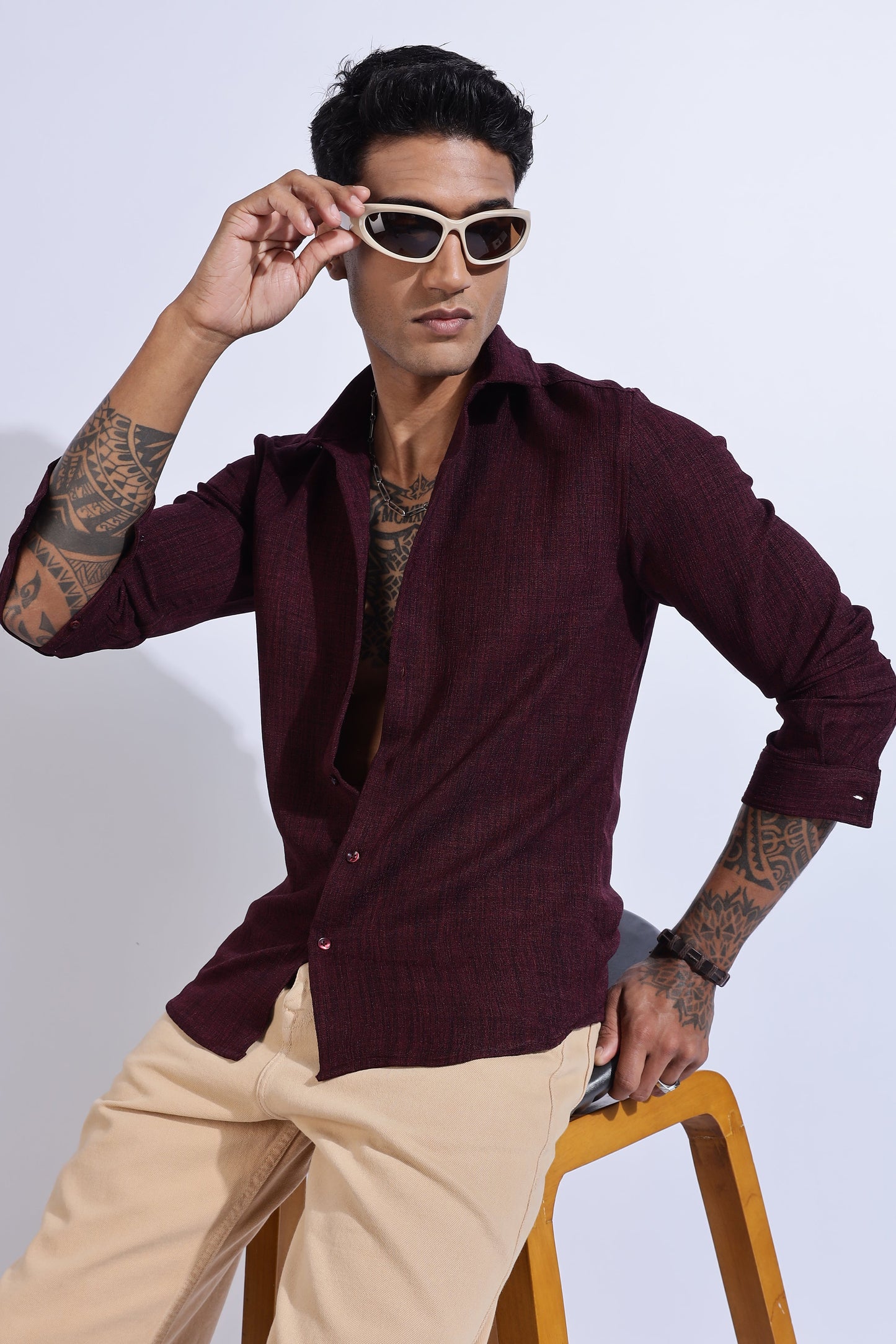 Men Air Like Linen Vintage Shirt-Maroon