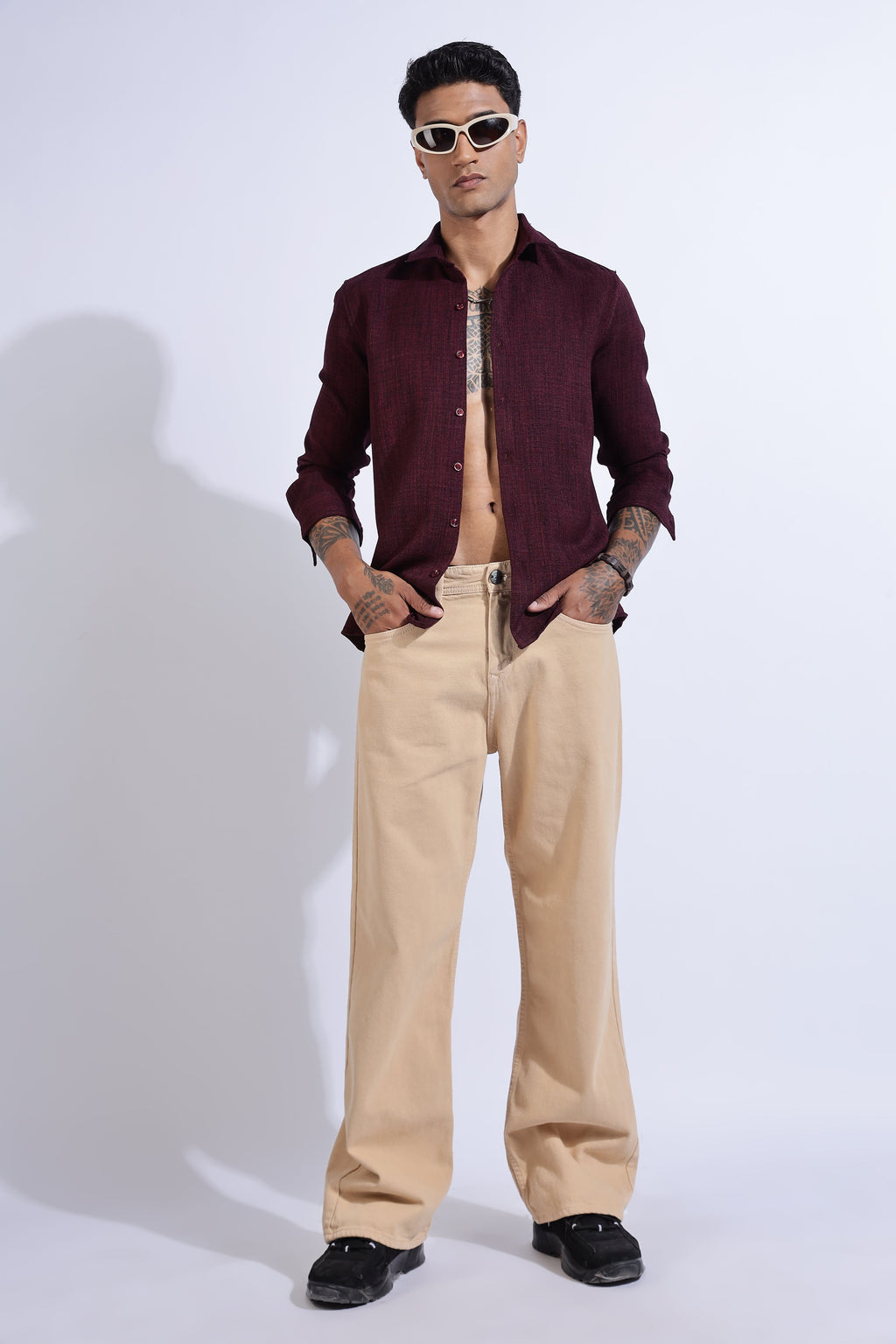 Men Air Like Linen Vintage Shirt-Maroon