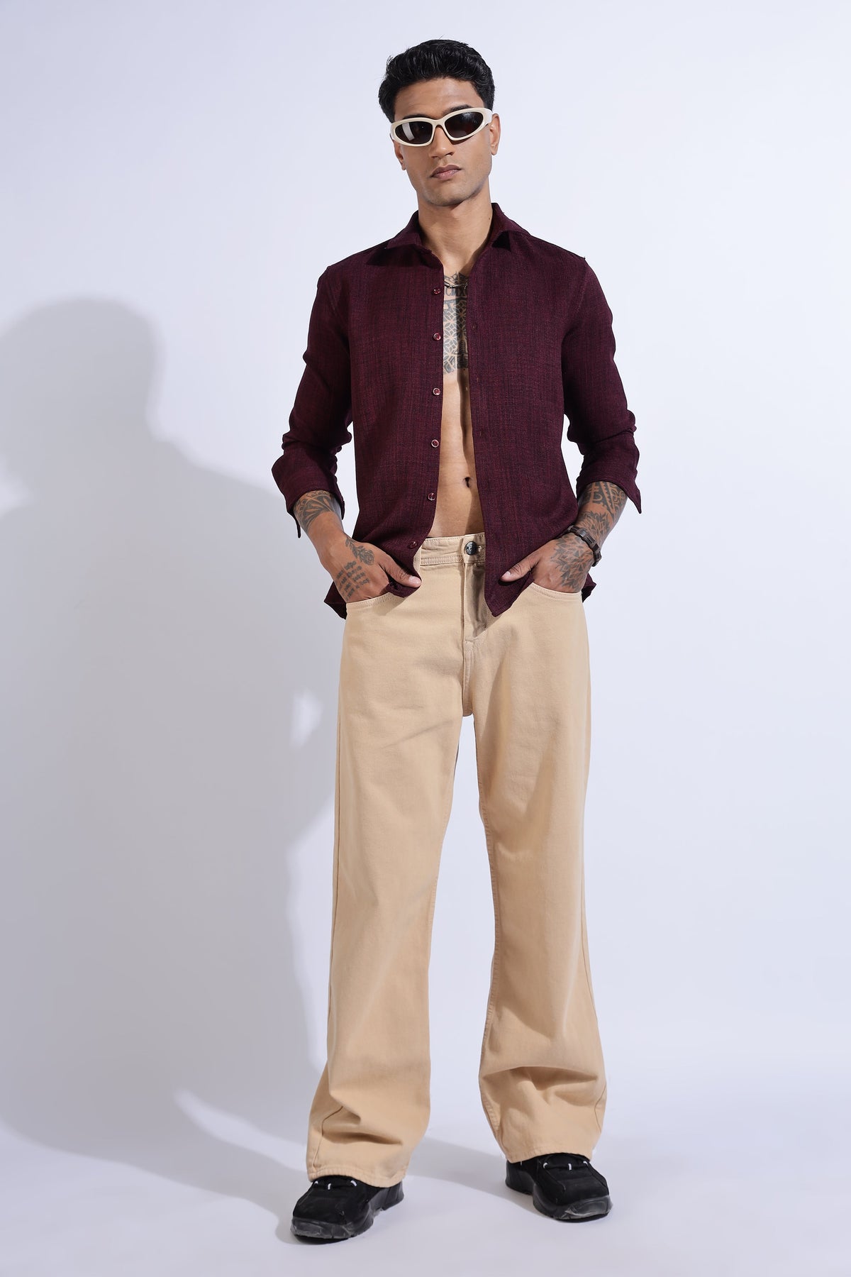 Men Air Like Linen Vintage Shirt-Maroon