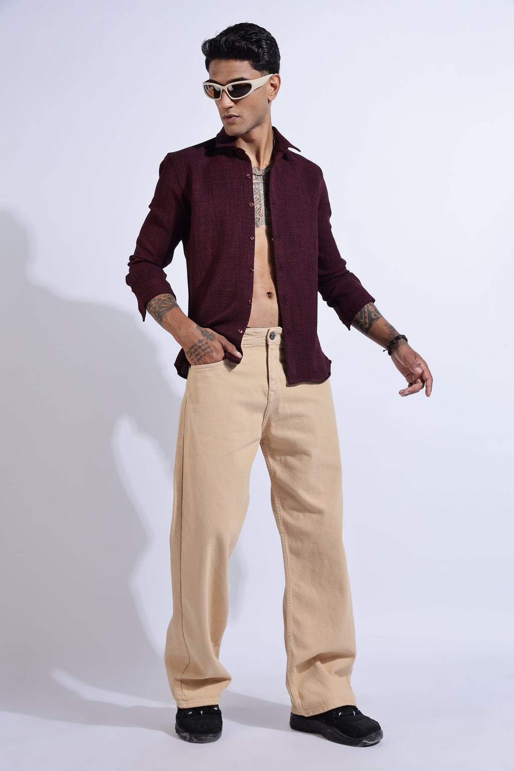 Men Air Like Linen Vintage Shirt-Maroon