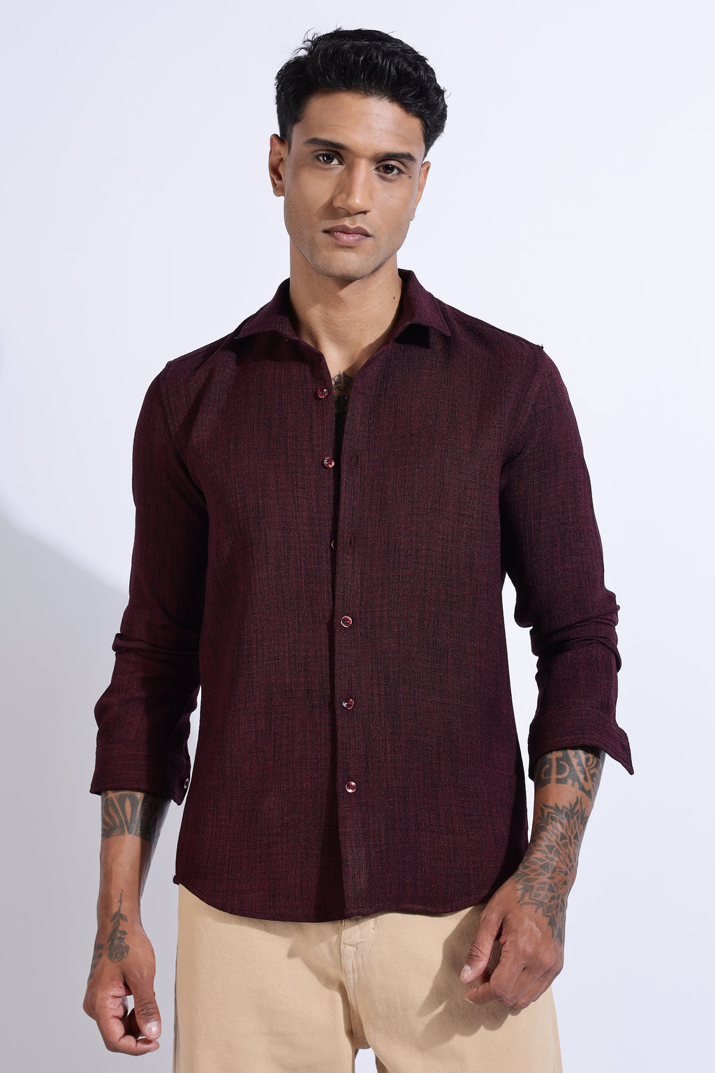 Men Air Like Linen Vintage Shirt-Maroon