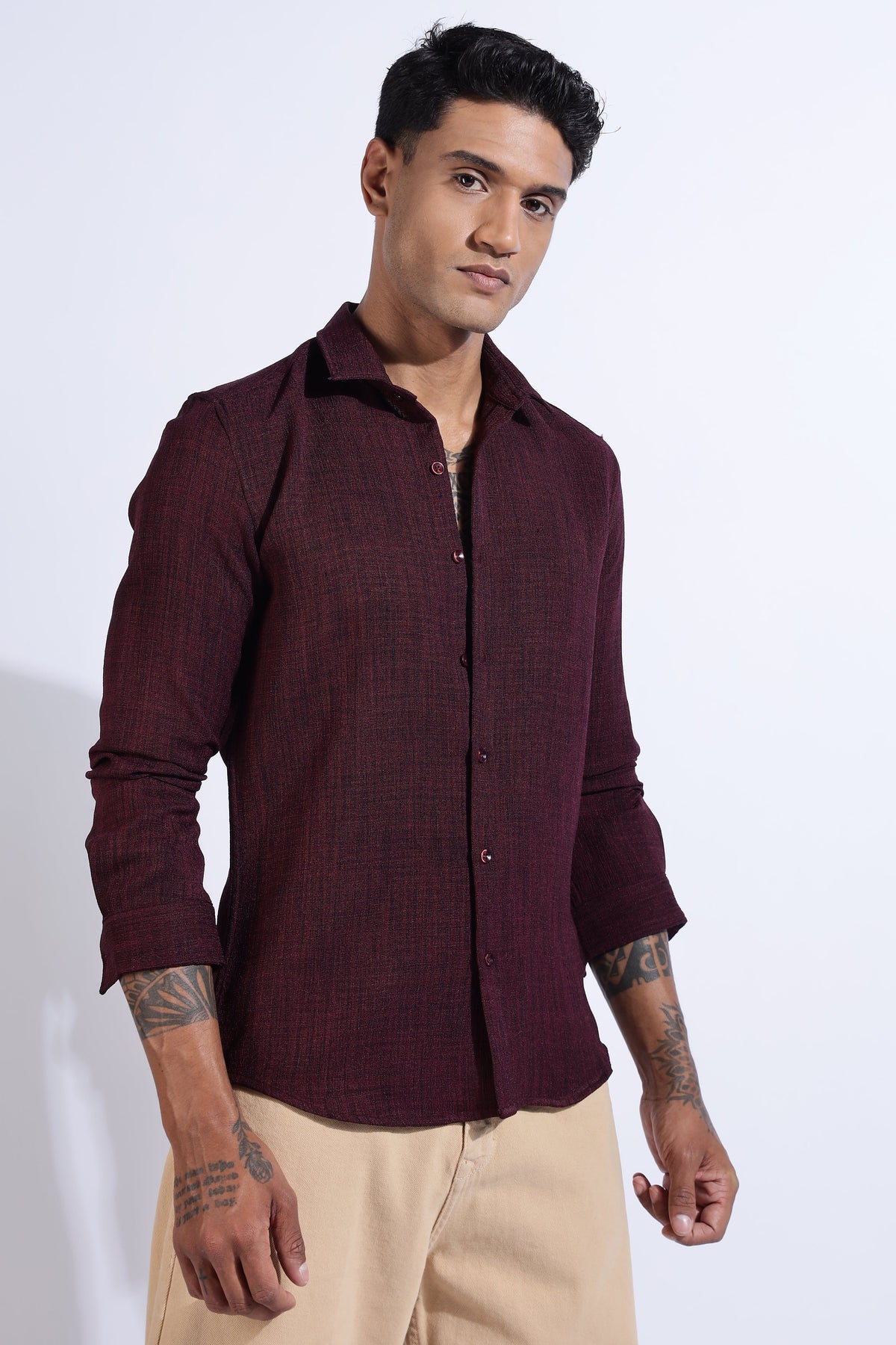 Men Air Like Linen Vintage Shirt-Maroon