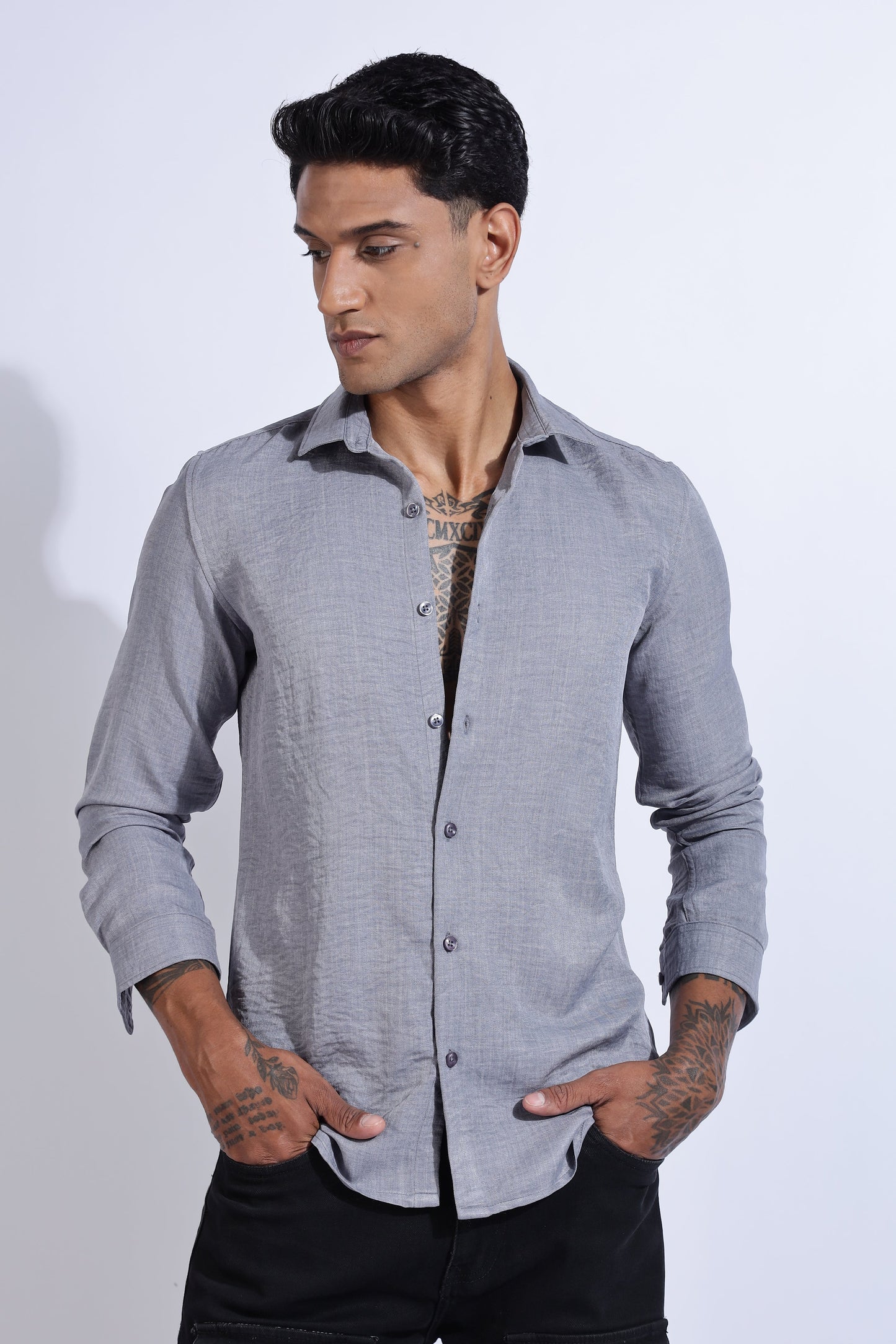 Men Air Linen Like Shirt-Grey