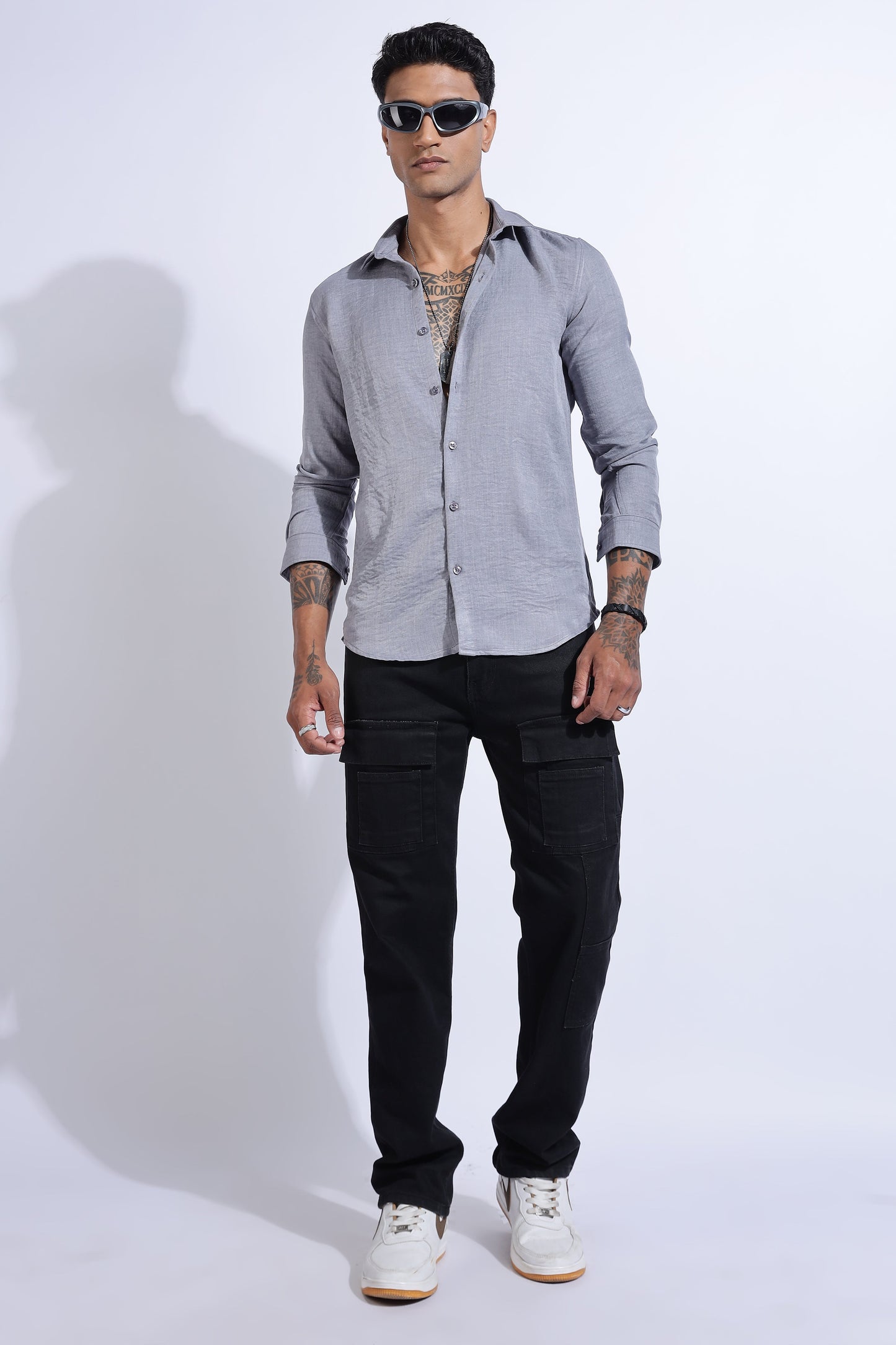 Men Air Linen Like Shirt-Grey