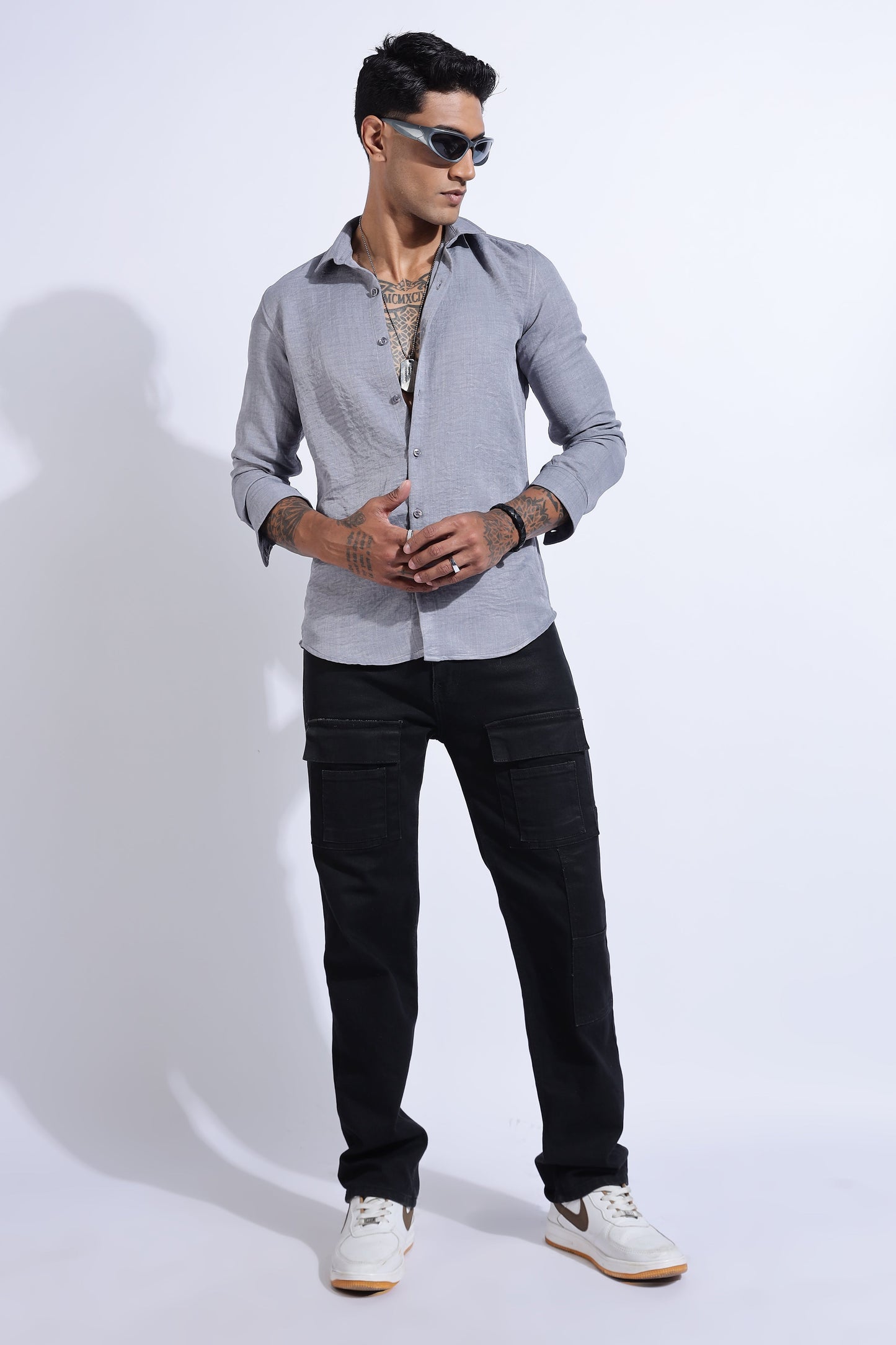 Men Air Linen Like Shirt-Grey