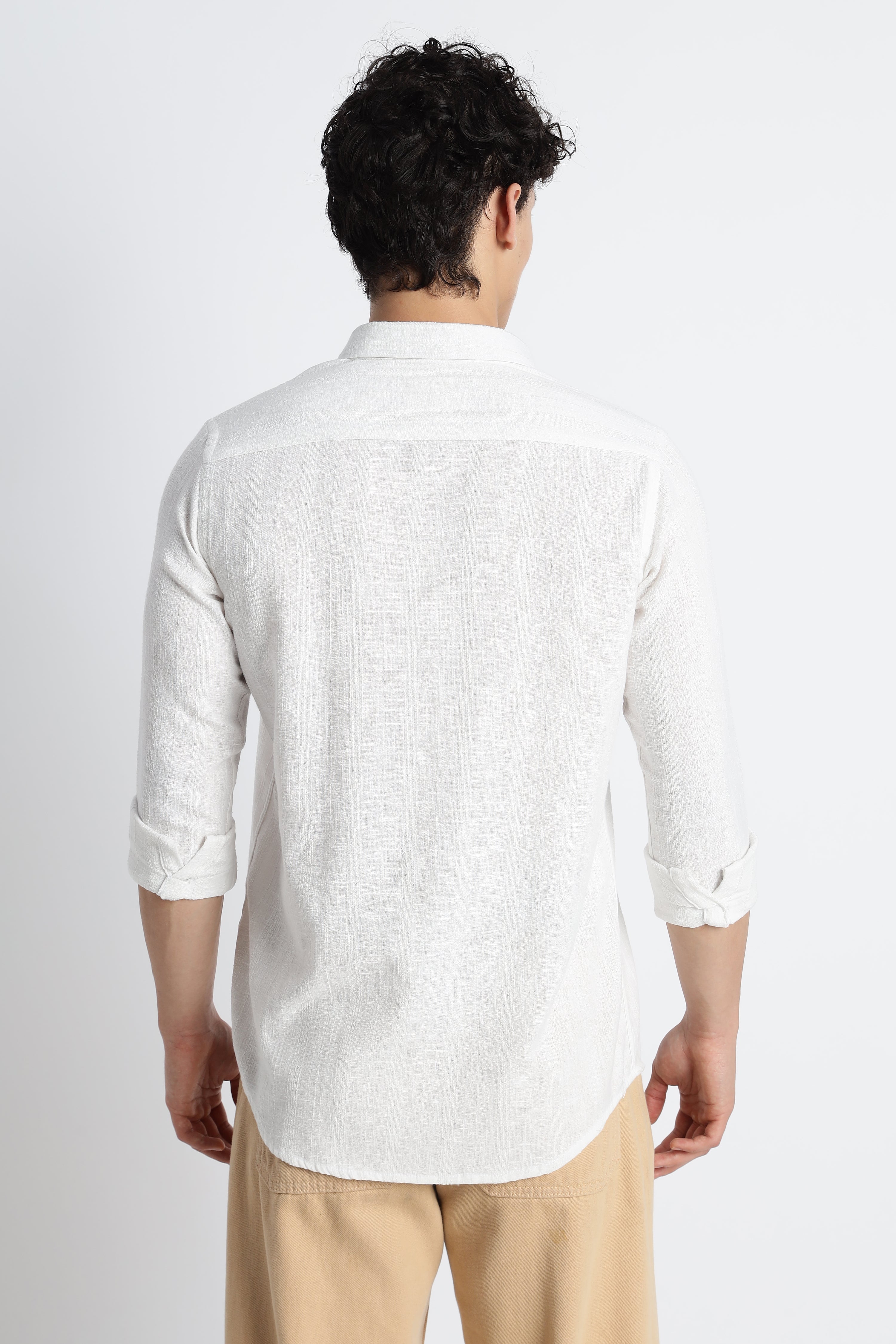 Men Milange Linen Stripes Shirts-White