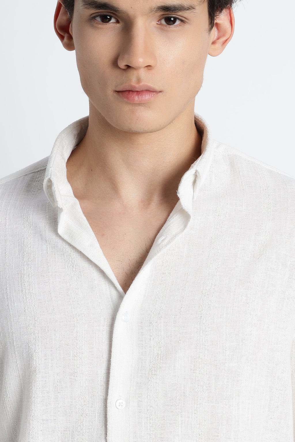 Men Milange Linen Stripes Shirts-White