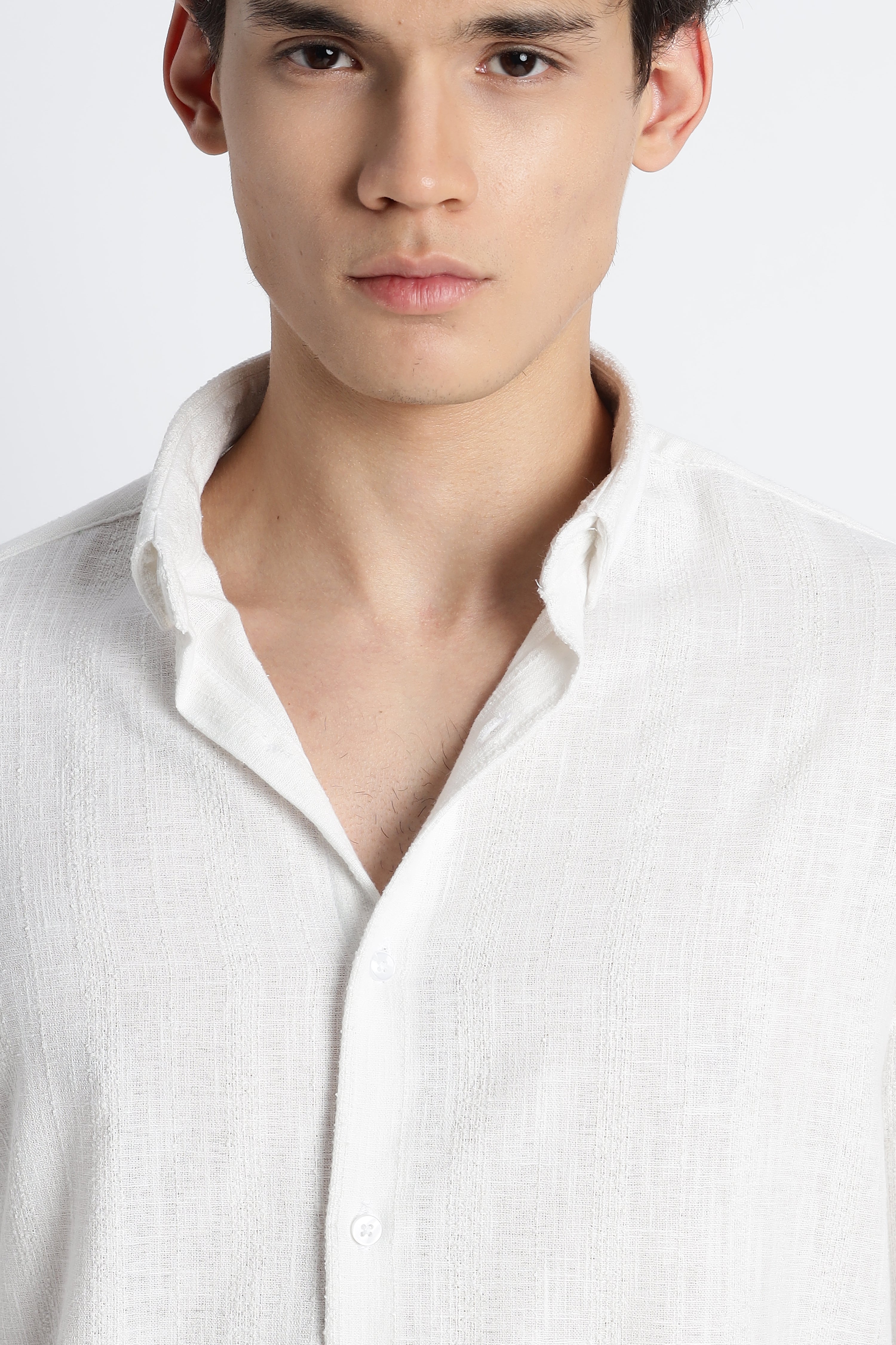 Men Milange Linen Stripes Shirts-White