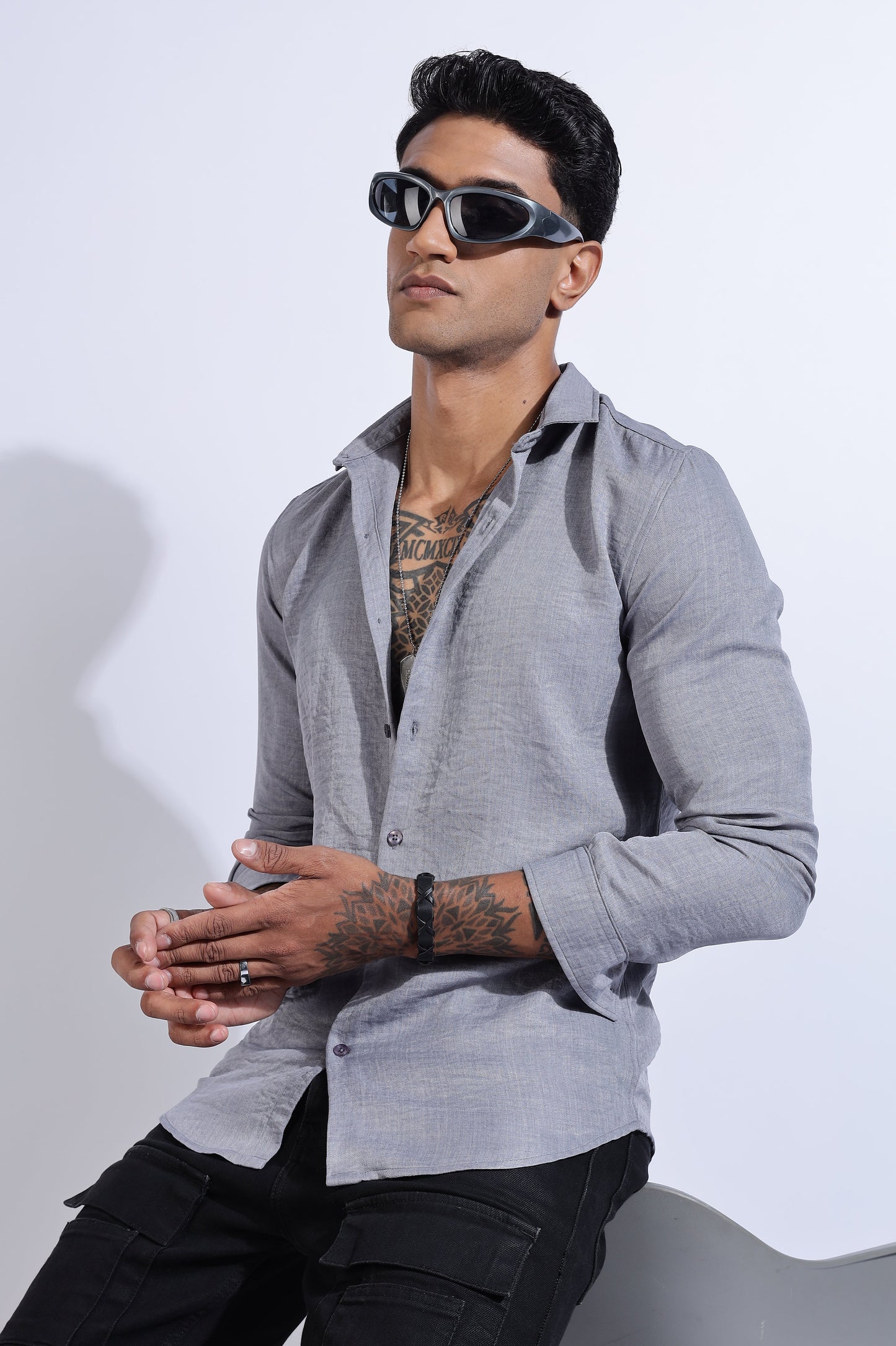 Men Air Linen Like Shirt-Grey