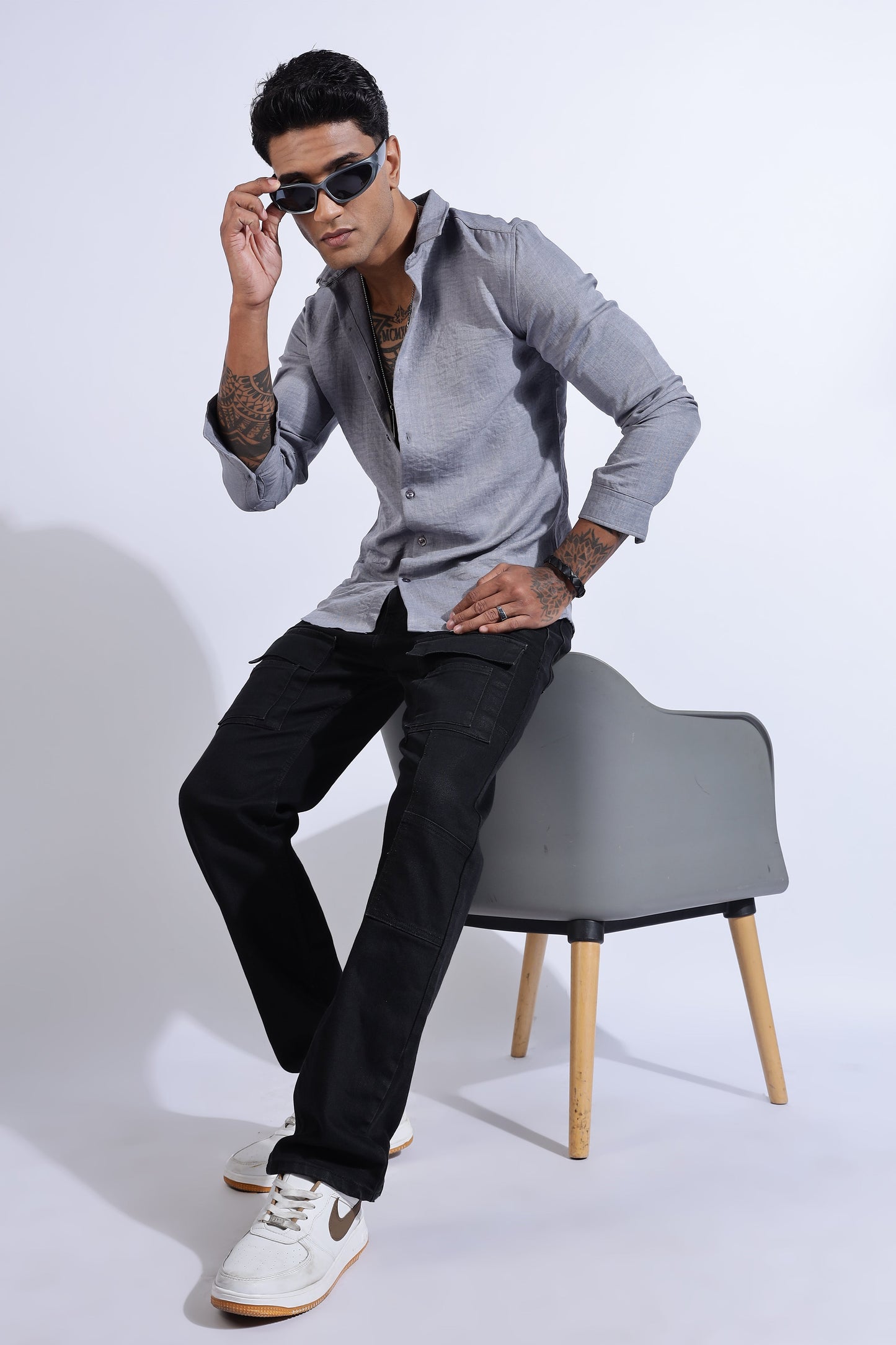 Men Air Linen Like Shirt-Grey