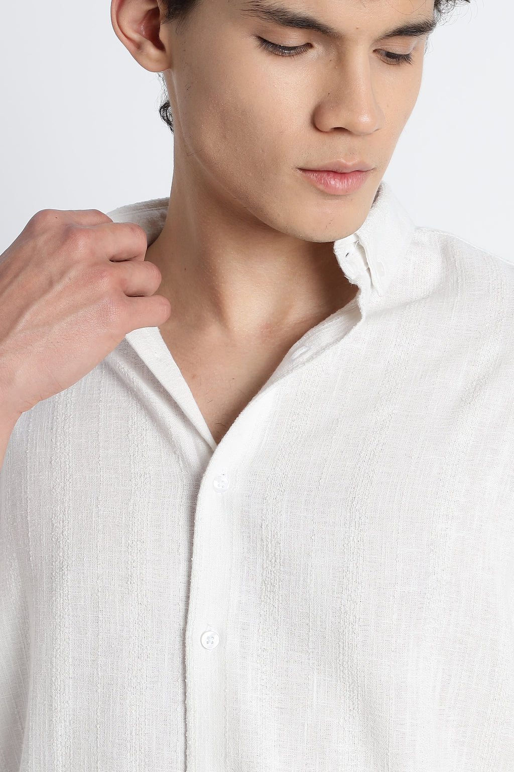Men Milange Linen Stripes Shirts-White
