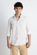 Men Milange Linen Stripes Shirts-White