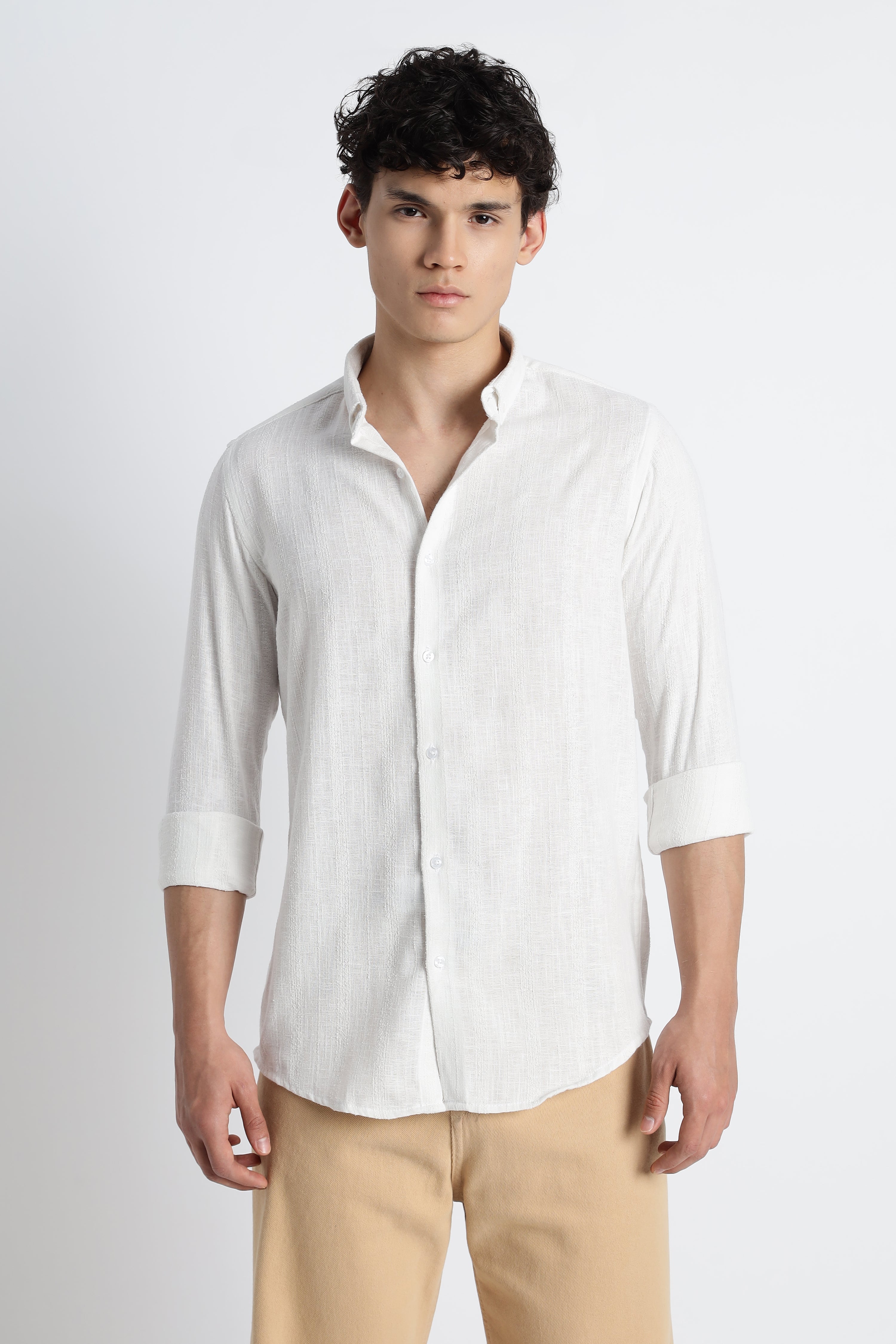 Men Milange Linen Stripes Shirts-White