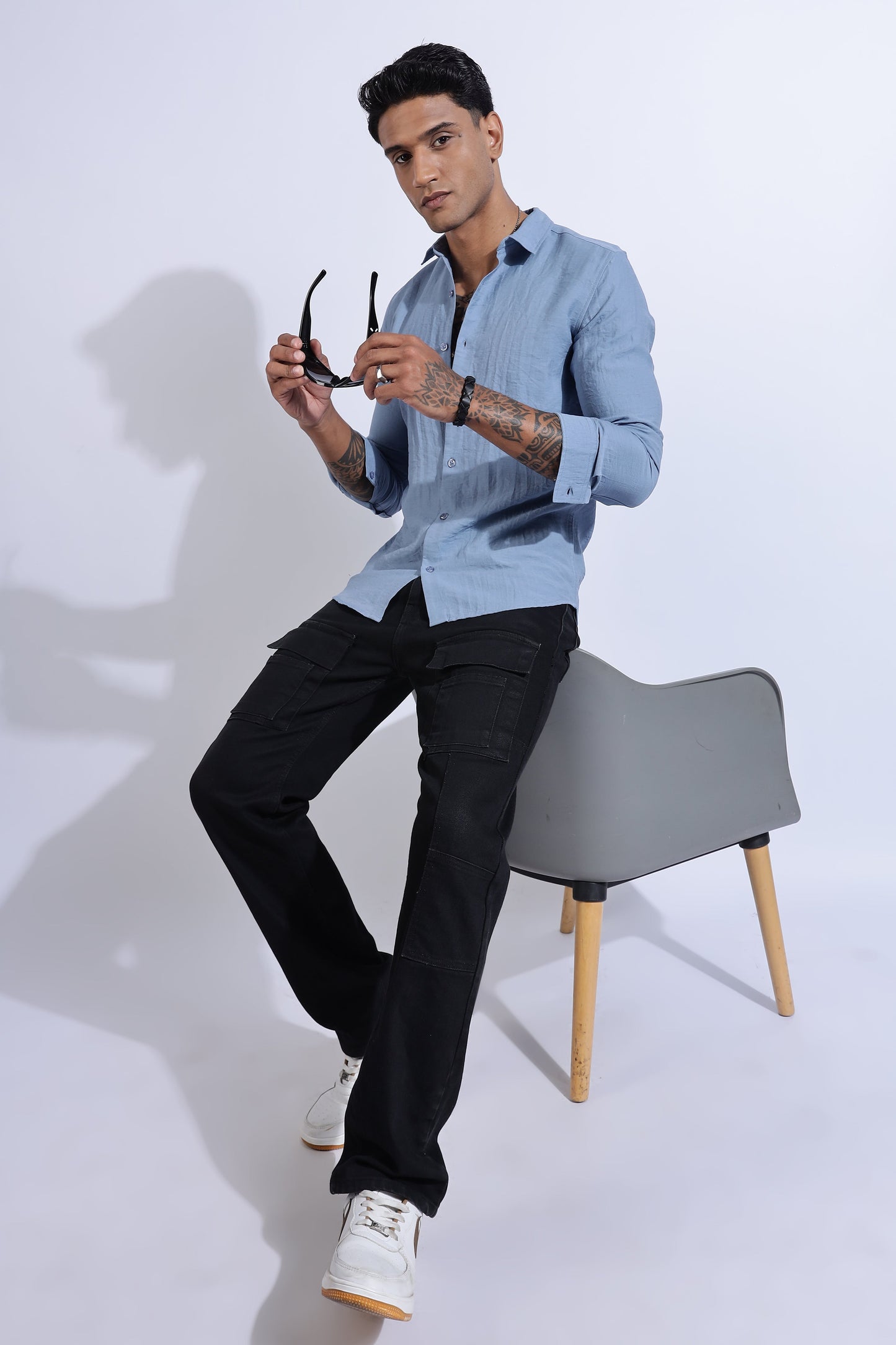 Men Lucas Look Linen Shirt-Sky Blue