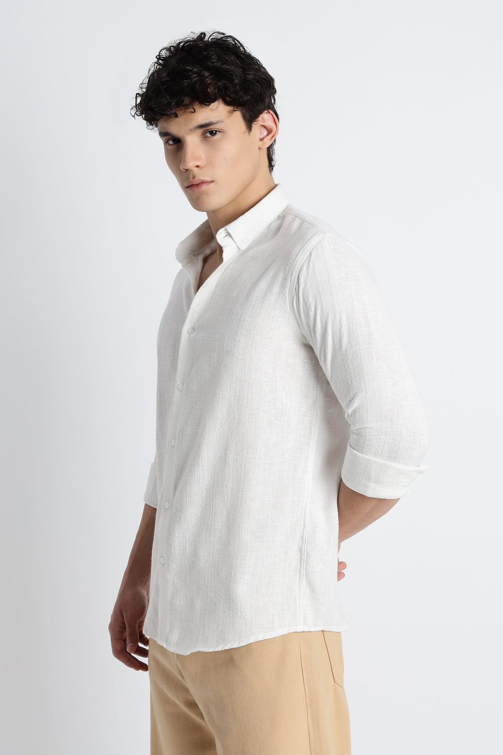 Men Milange Linen Stripes Shirts-White