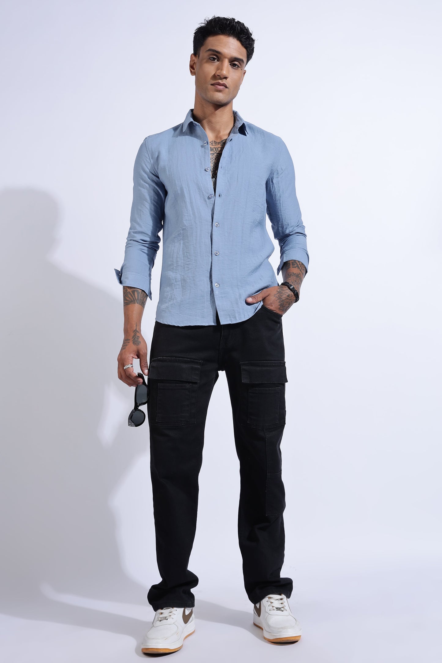 Men Lucas Look Linen Shirt-Sky Blue