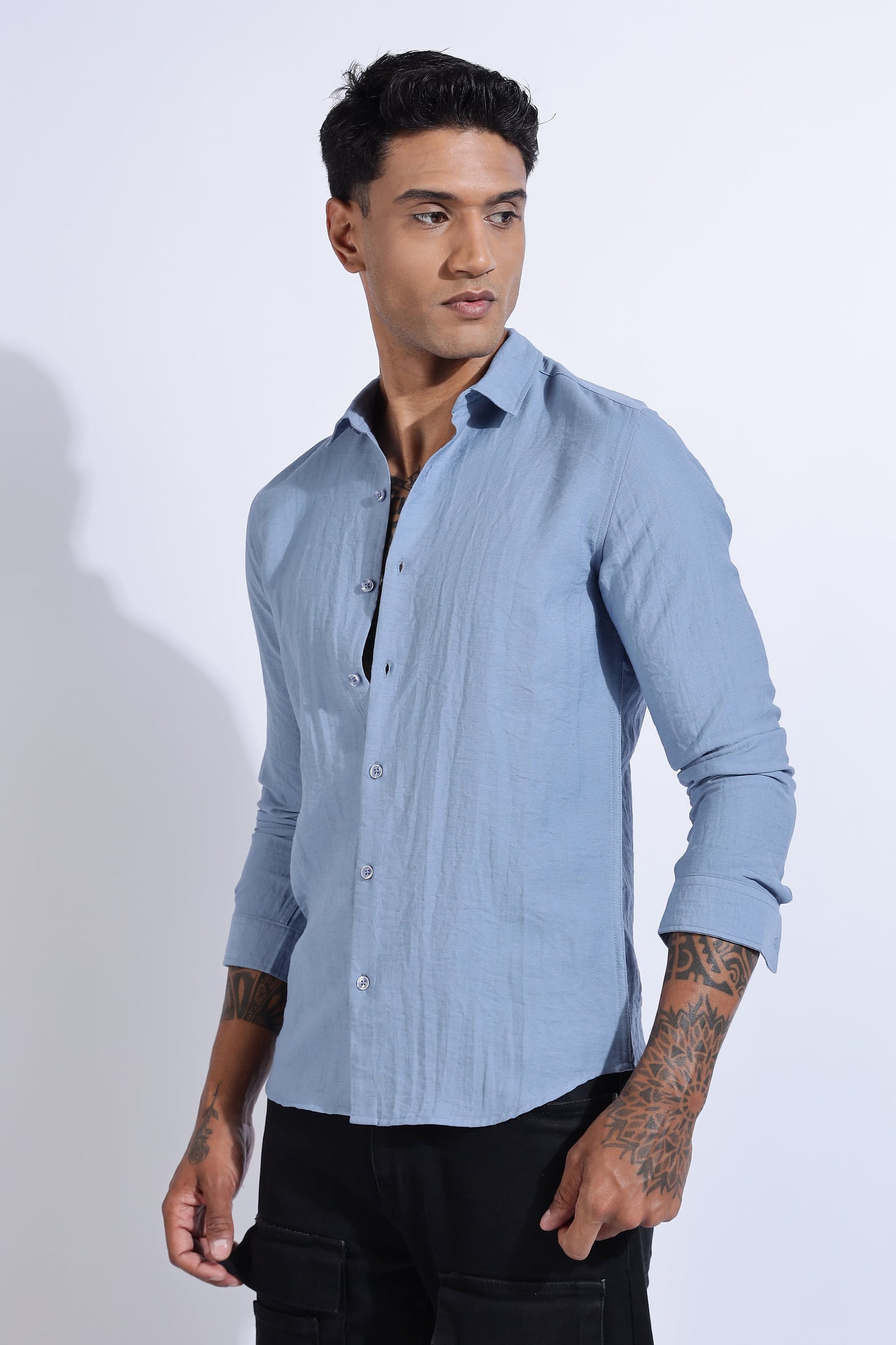 Men Lucas Look Linen Shirt-Sky Blue