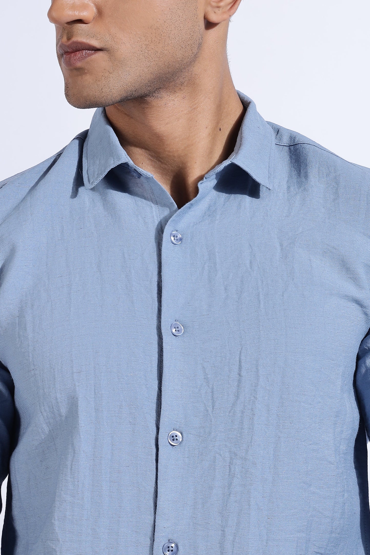 Men Lucas Look Linen Shirt-Sky Blue