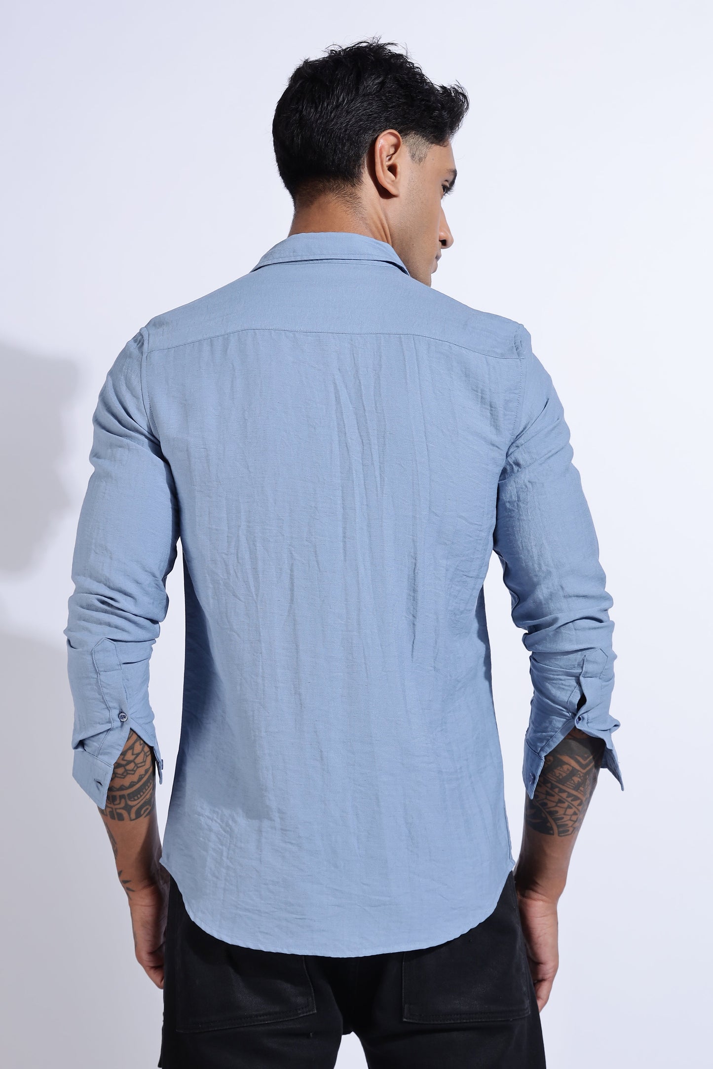 Men Lucas Look Linen Shirt-Sky Blue