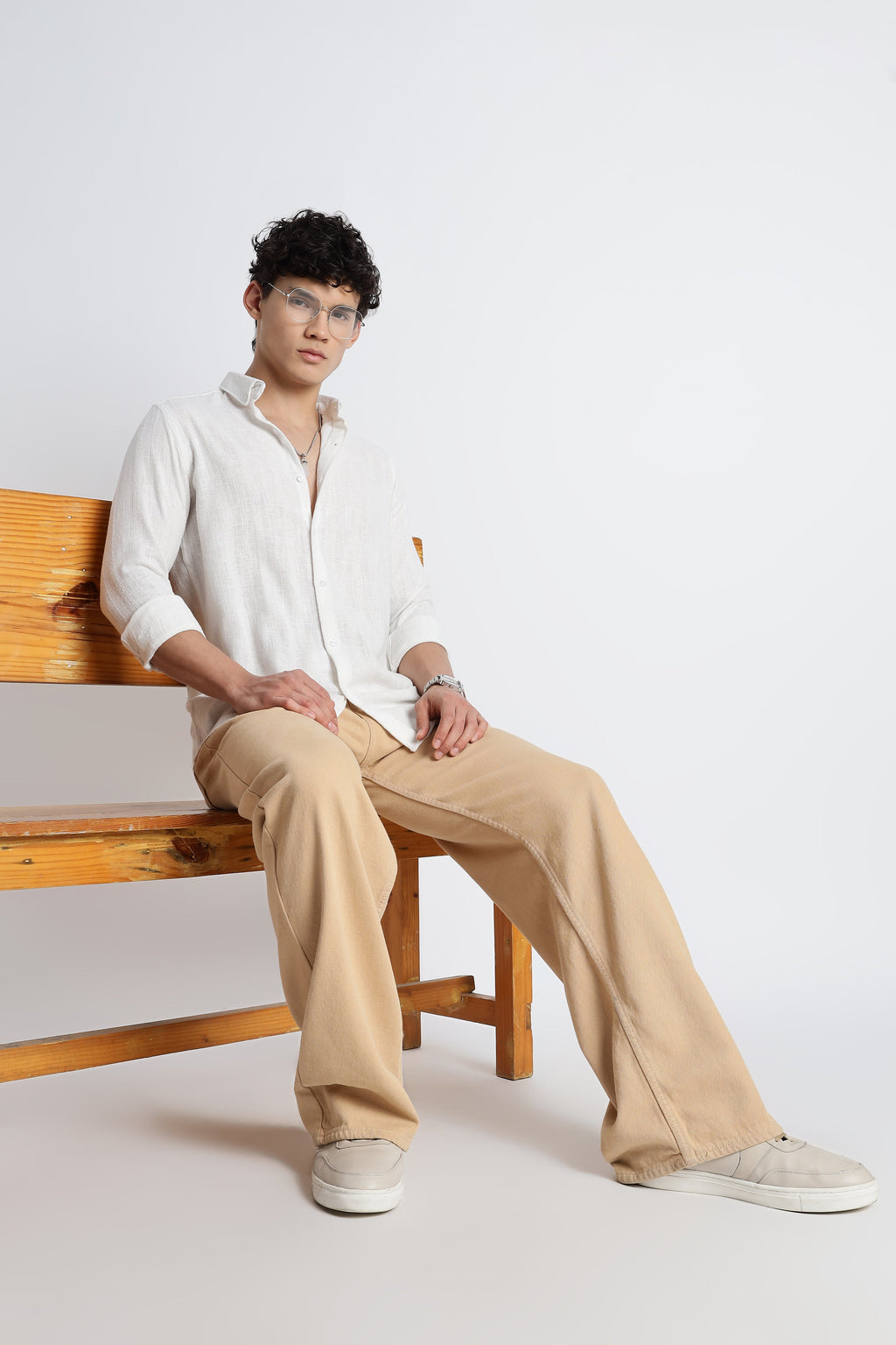Men Milange Linen Stripes Shirts-White