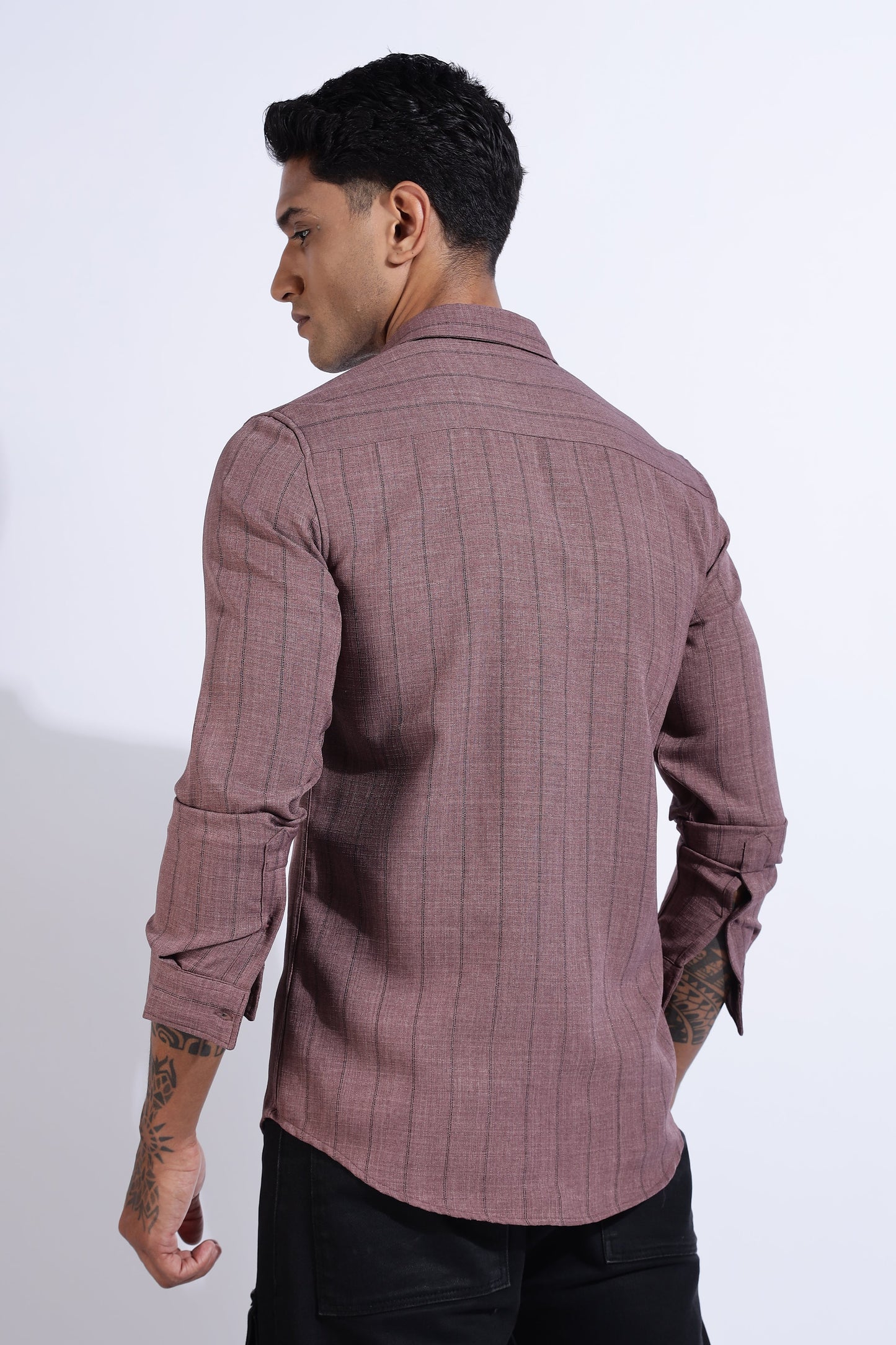 Men Air Like Linen Stripes Shirt-Wine
