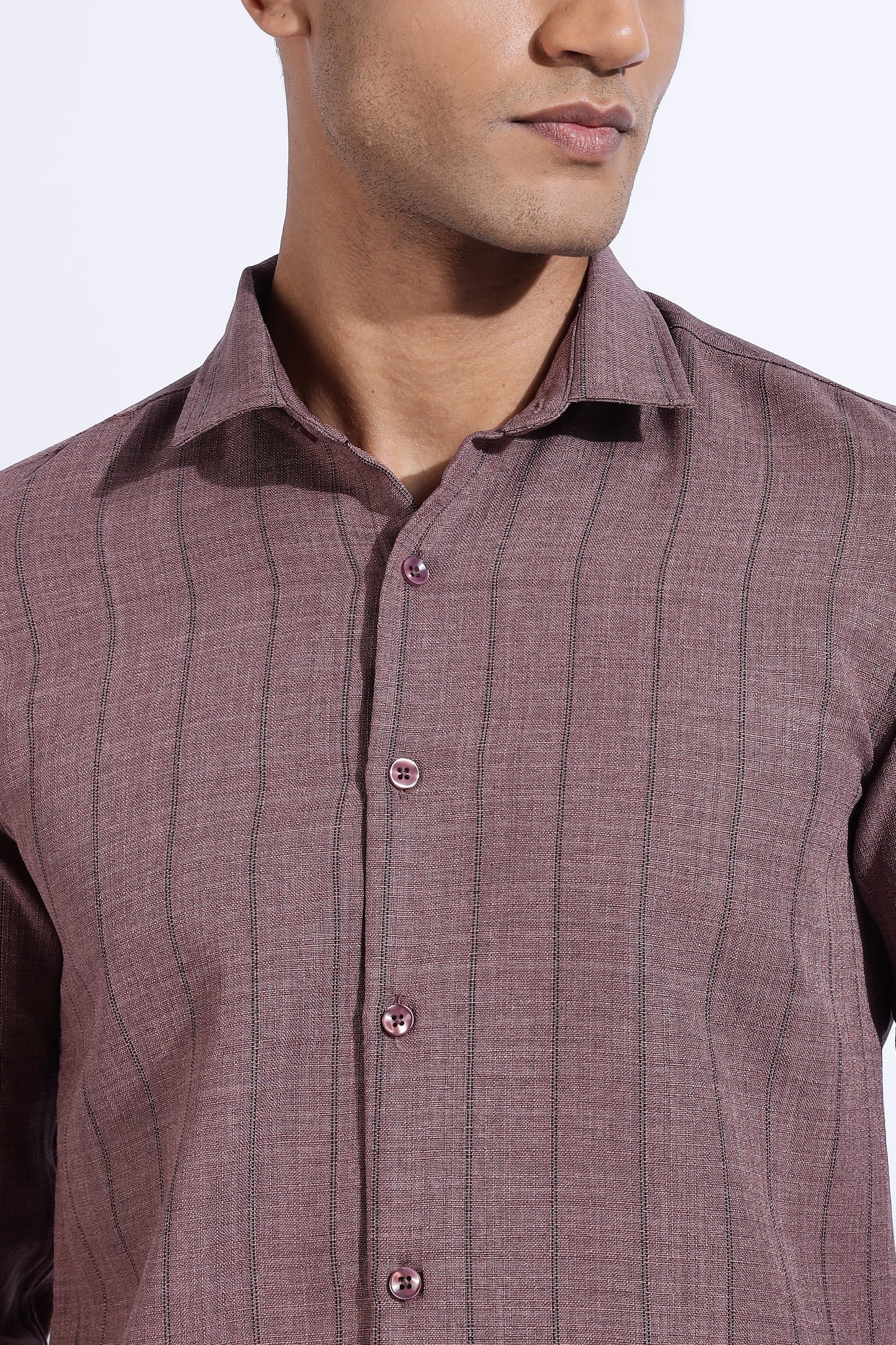 Men Air Like Linen Stripes Shirt-Wine