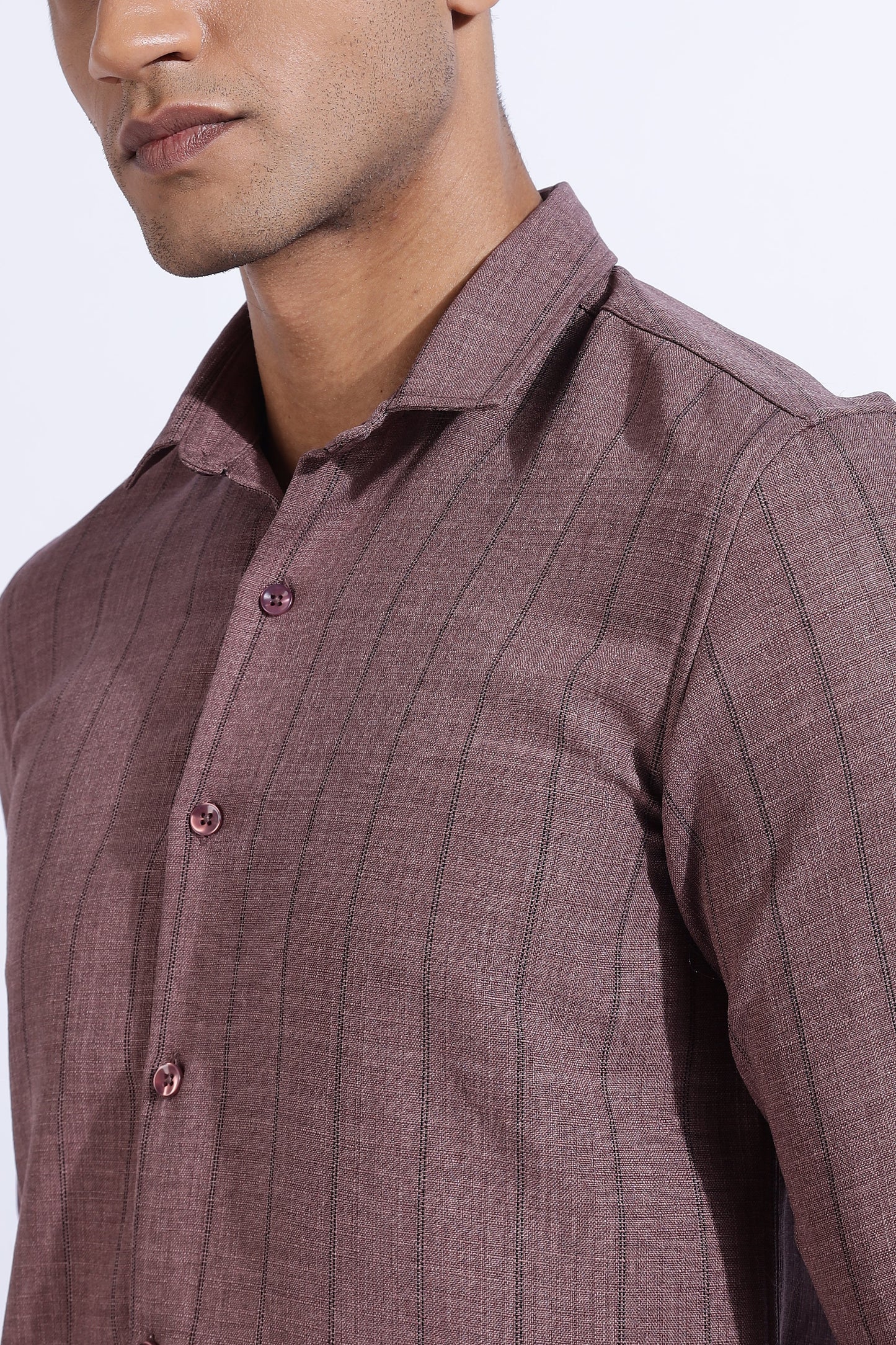 Men Air Like Linen Stripes Shirt-Wine