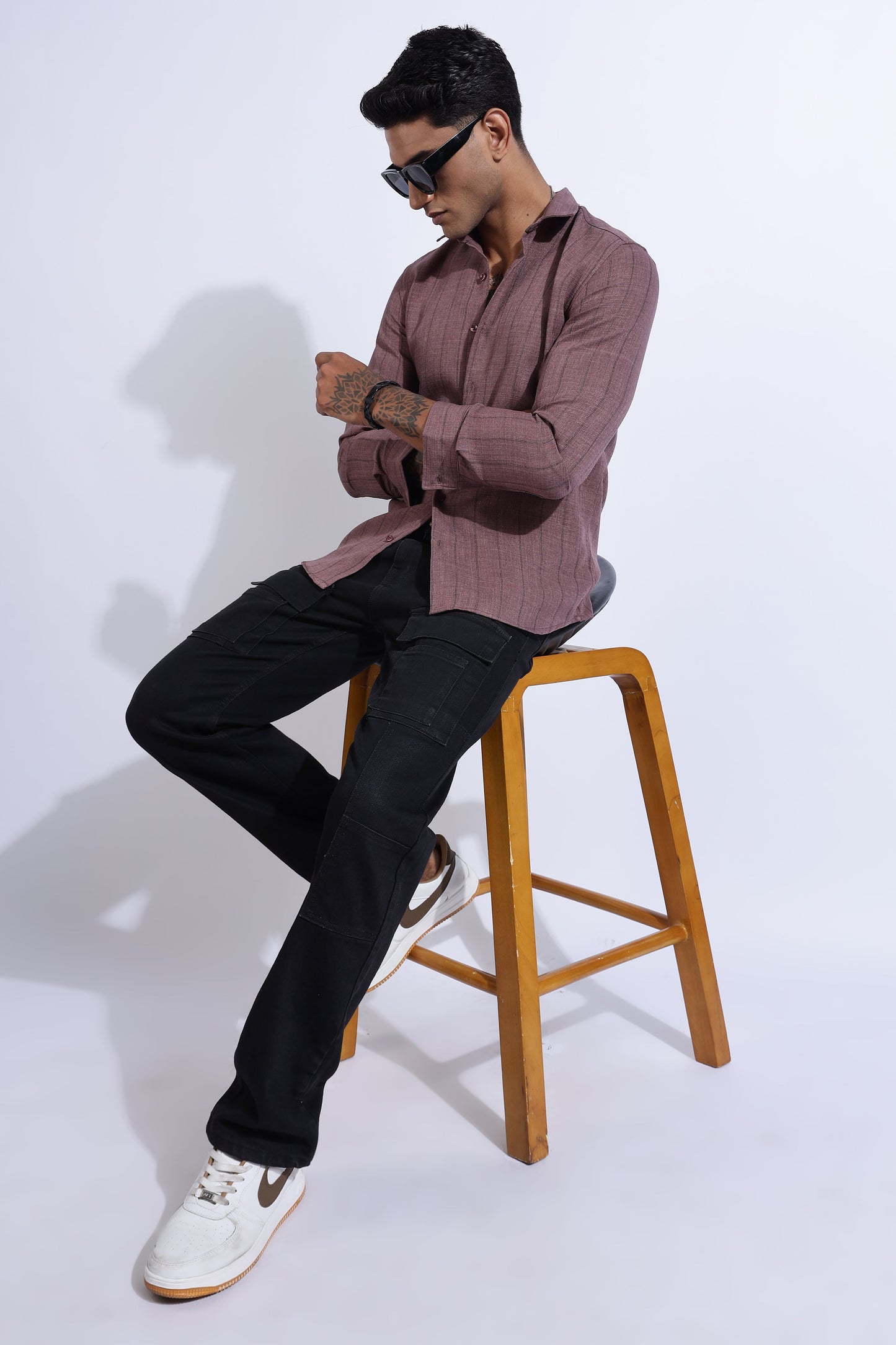 Men Air Like Linen Stripes Shirt-Wine