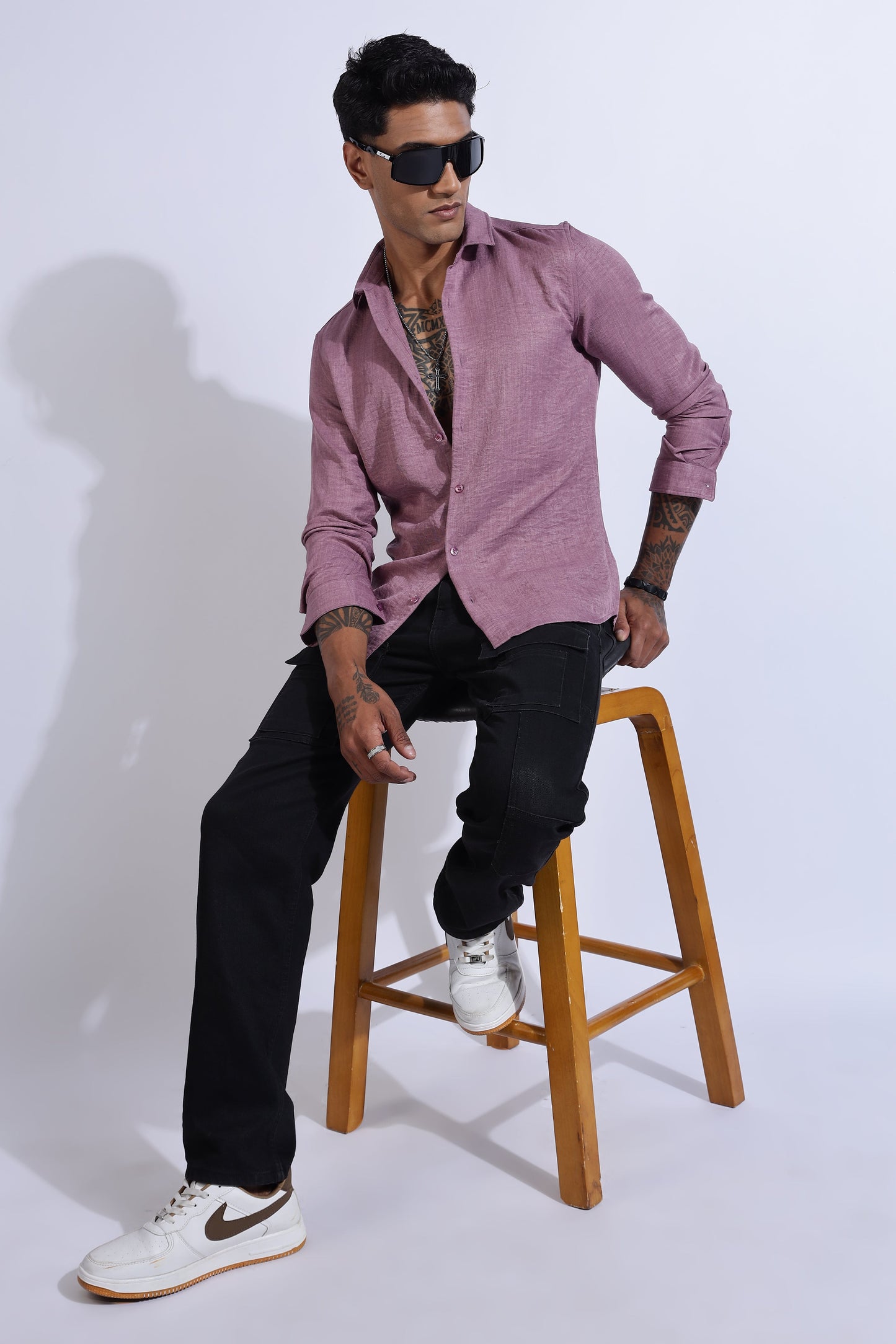 Men Air Linen Like Shirt-Wine