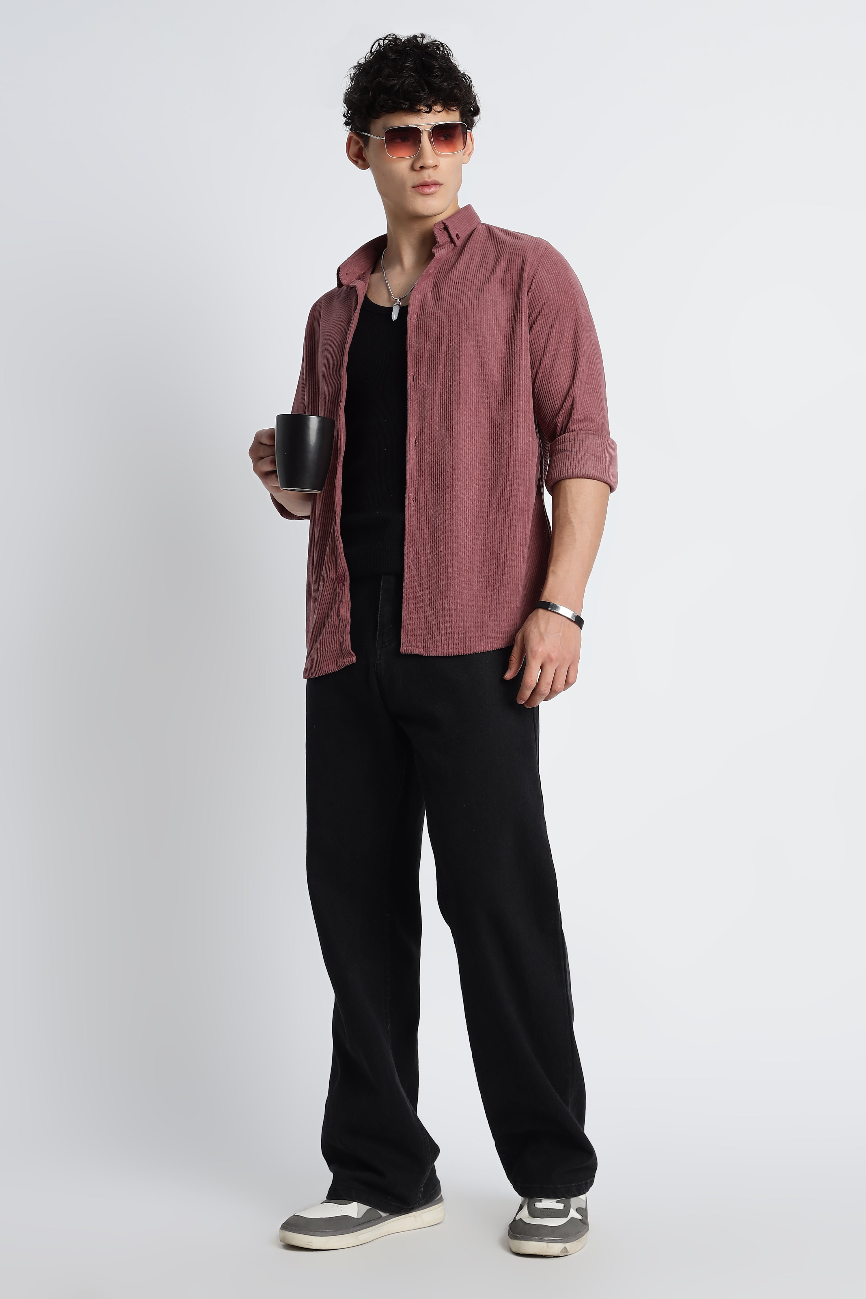 Men Corduroy Shirts-Pink