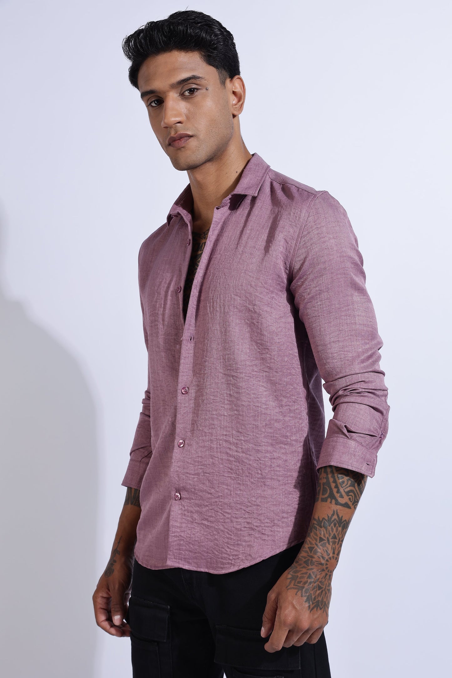 Men Air Linen Like Shirt-Wine