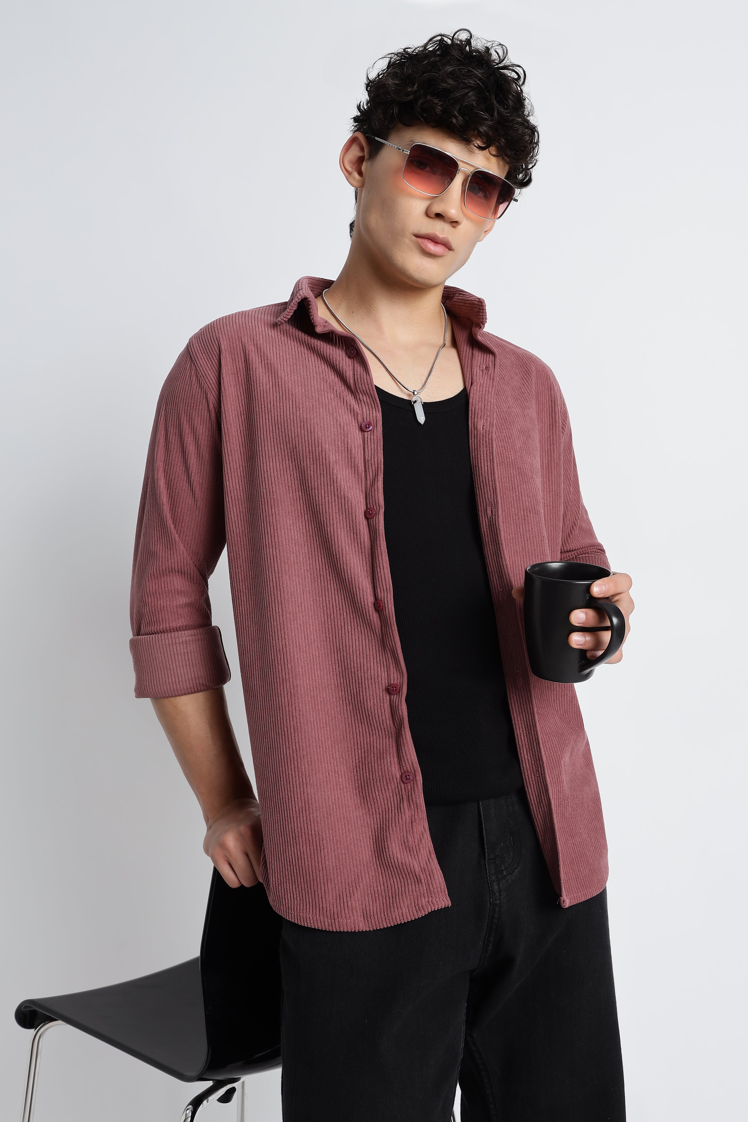 Men Corduroy Shirts-Pink