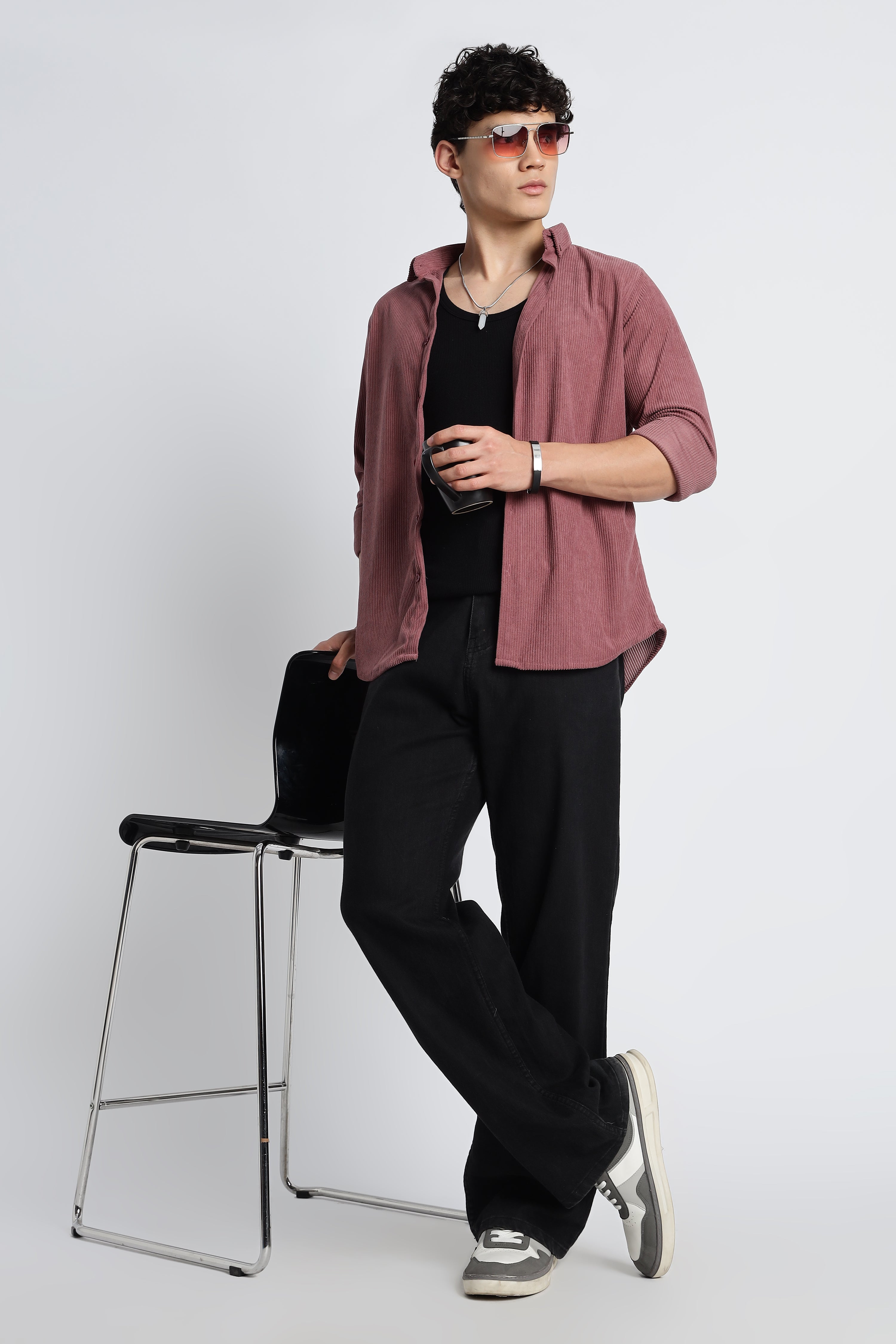 Men Corduroy Shirts-Pink