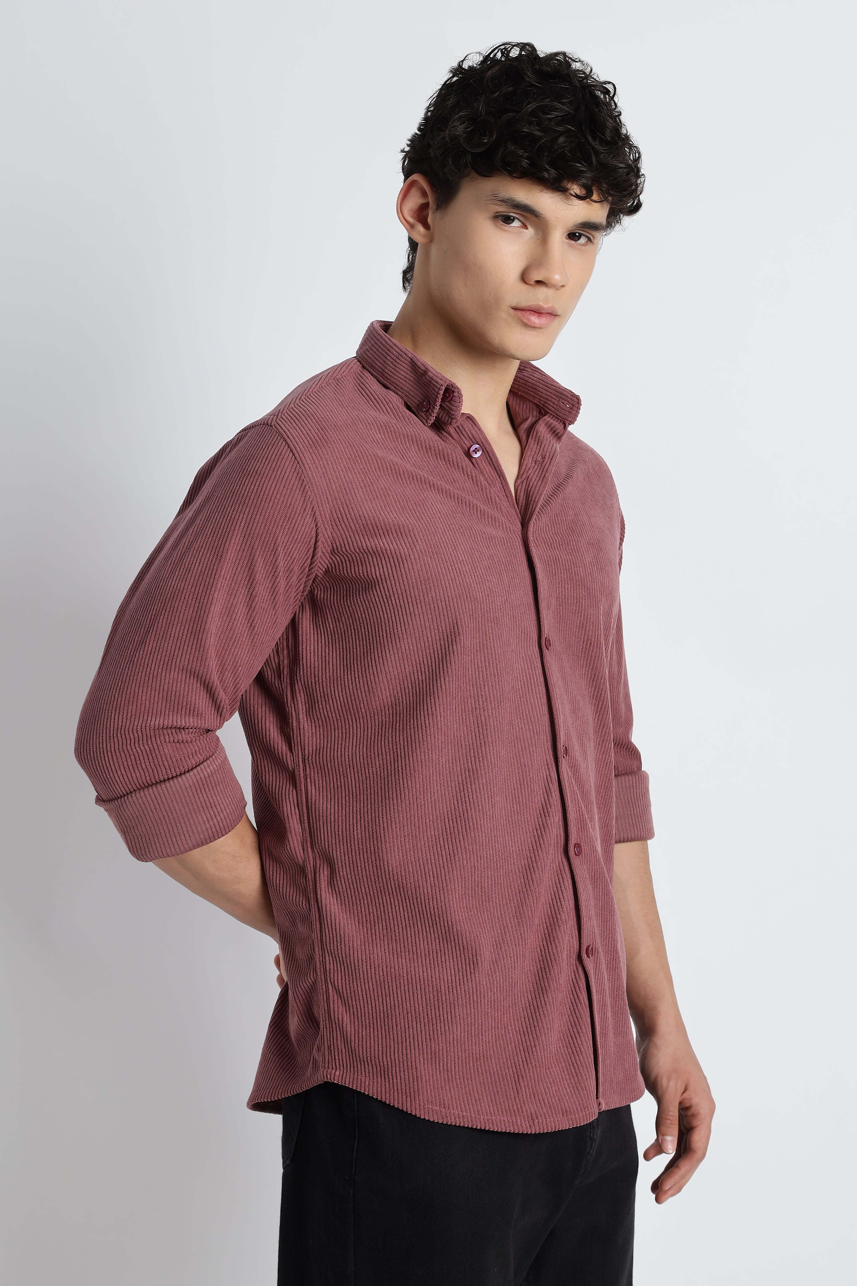 Men Corduroy Shirts-Pink