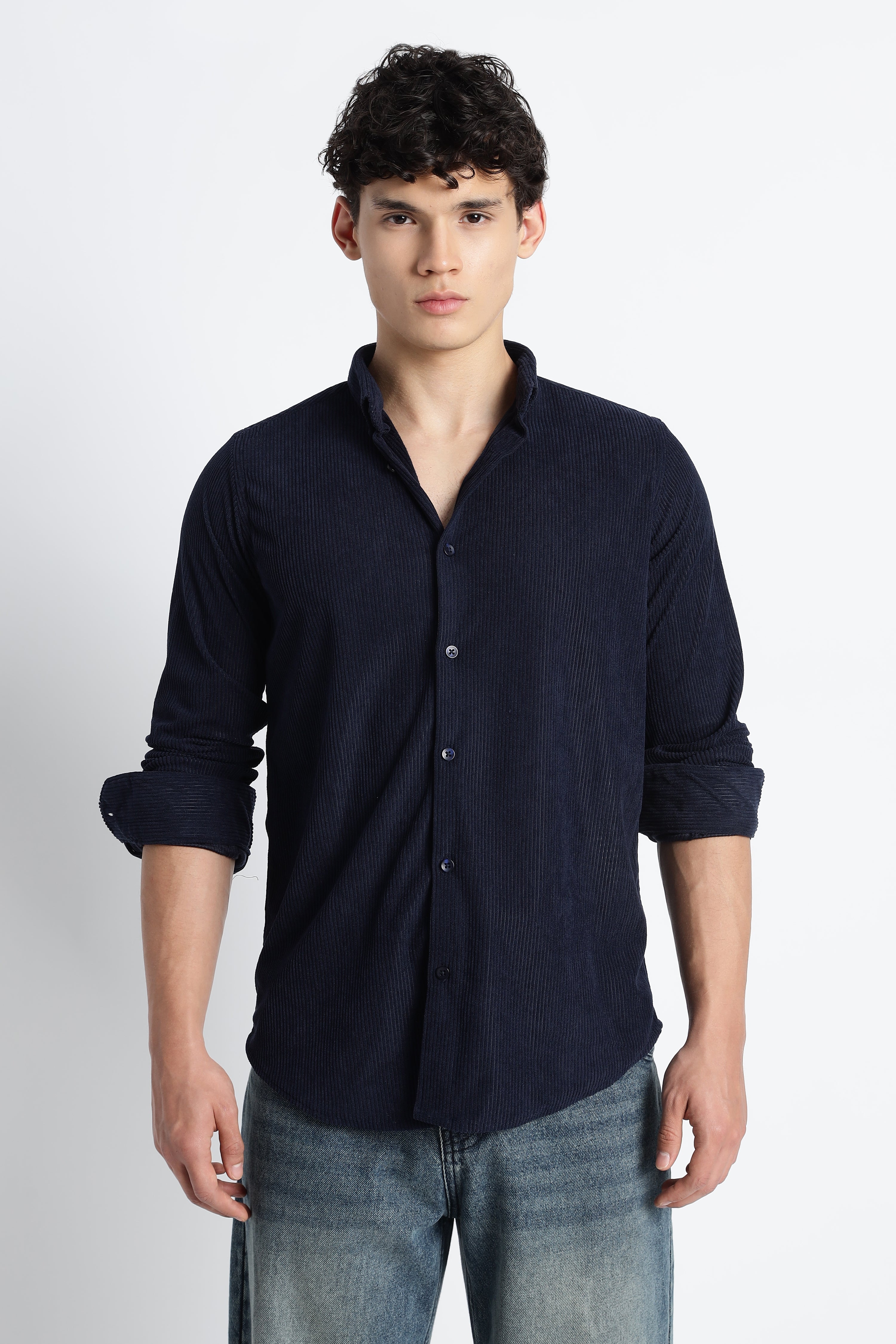 Men Corduroy Shirts-Navy