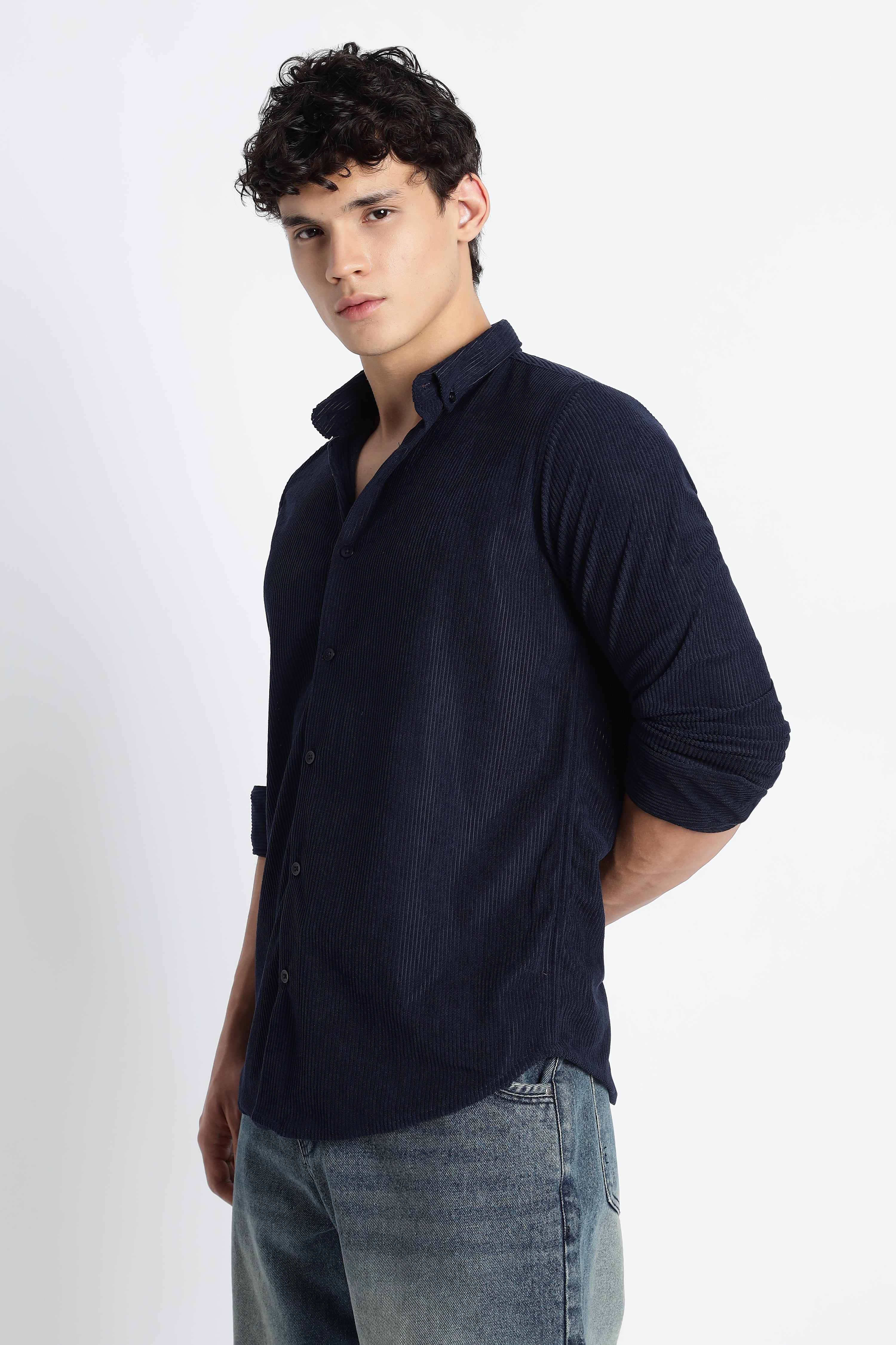 Men Corduroy Shirts-Navy