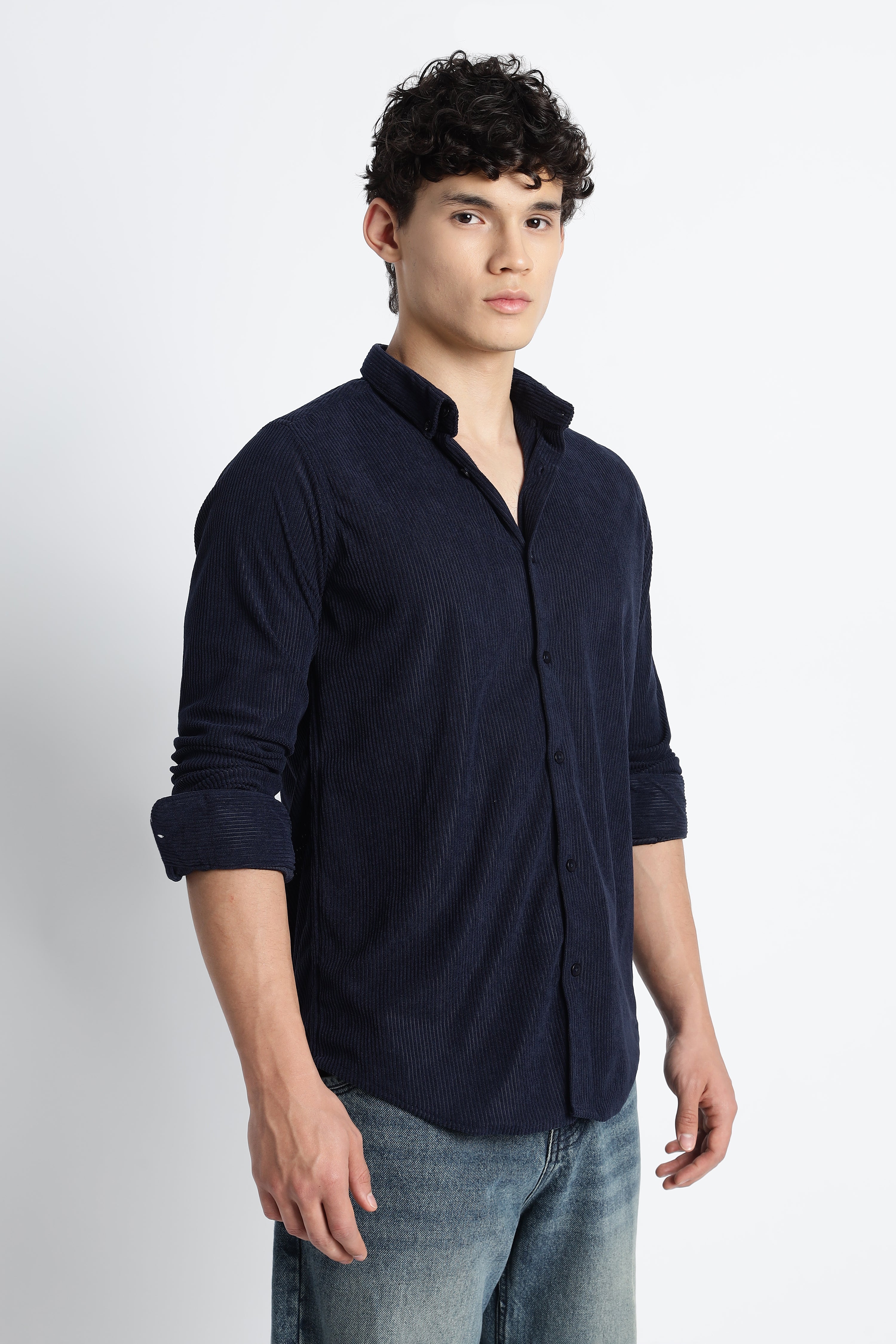 Men Corduroy Shirts-Navy