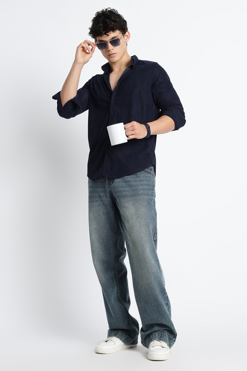 Men Corduroy Shirts-Navy