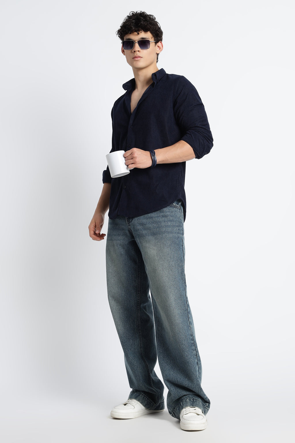 Men Corduroy Shirts-Navy
