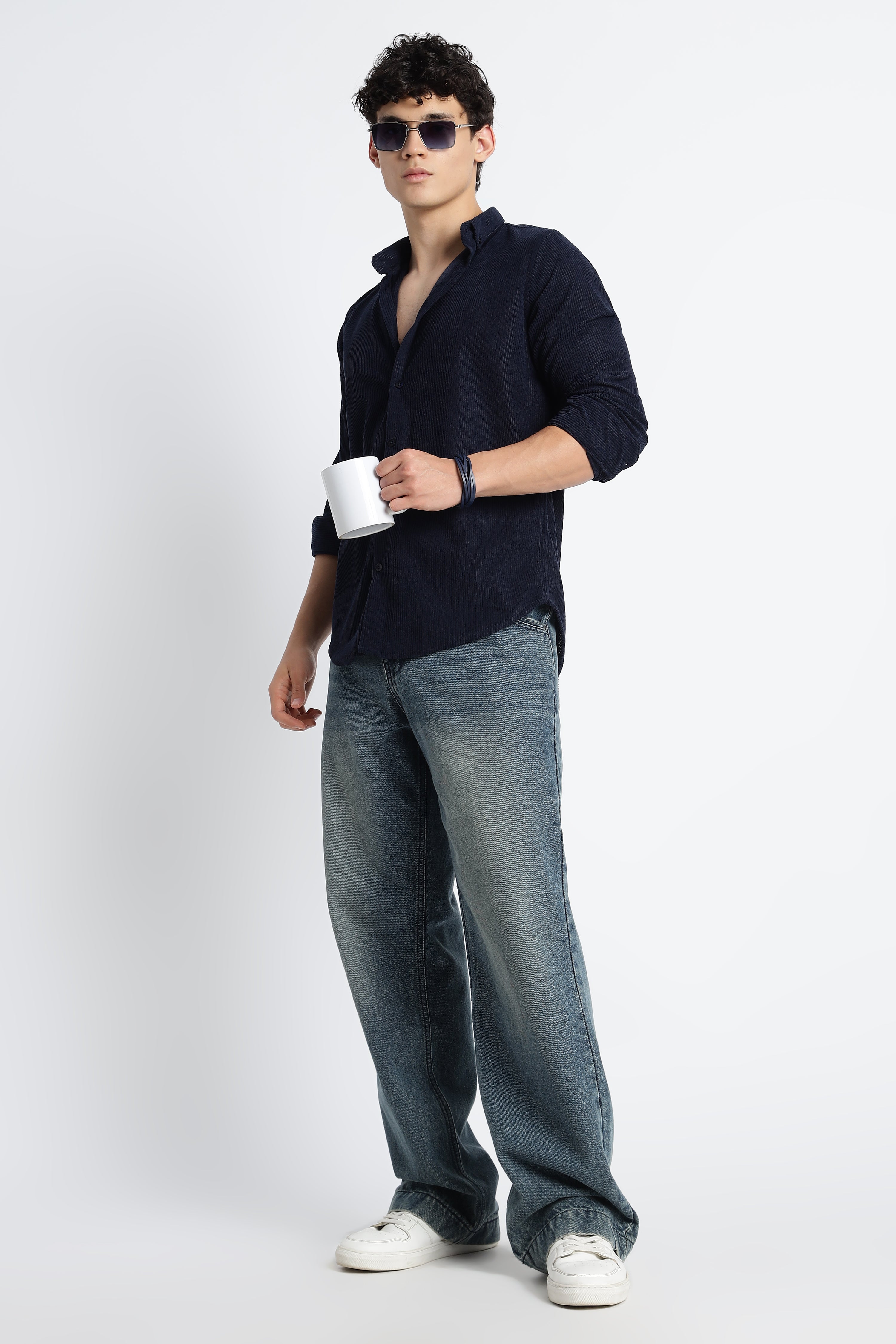 Men Corduroy Shirts-Navy