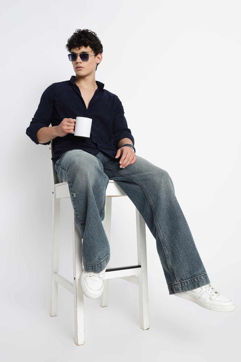 Men Corduroy Shirts-Navy