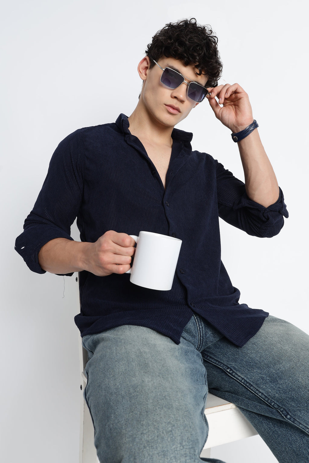 Men Corduroy Shirts-Navy