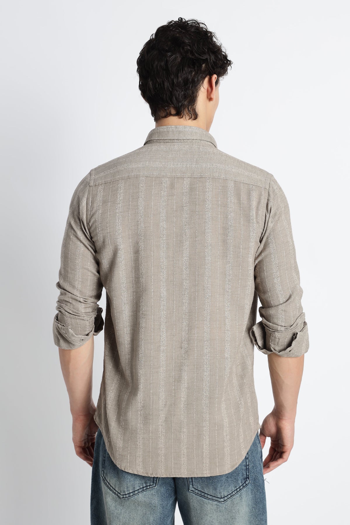 Men Milange Linen Stripes Shirts-Khakhi