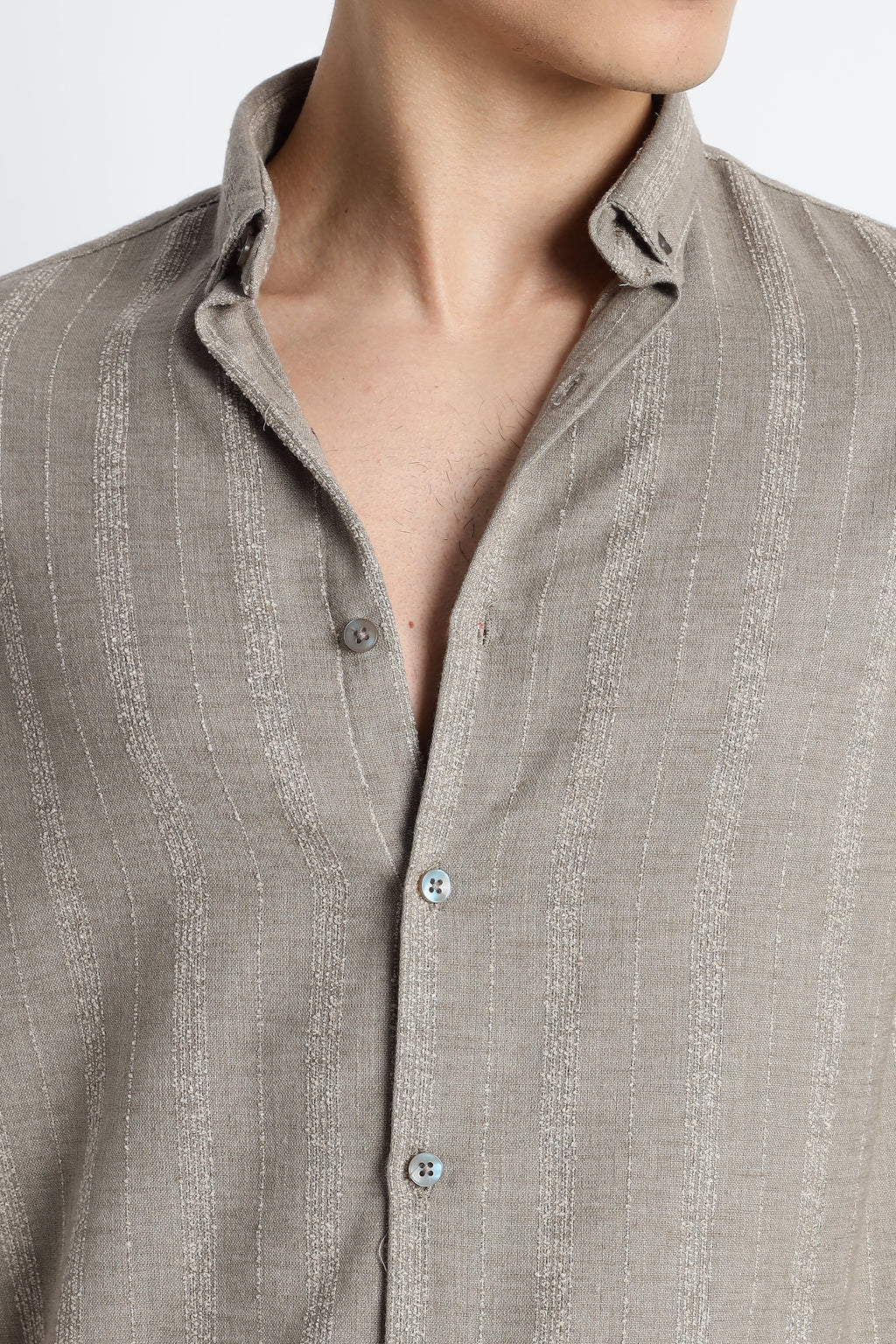 Men Milange Linen Stripes Shirts-Khakhi
