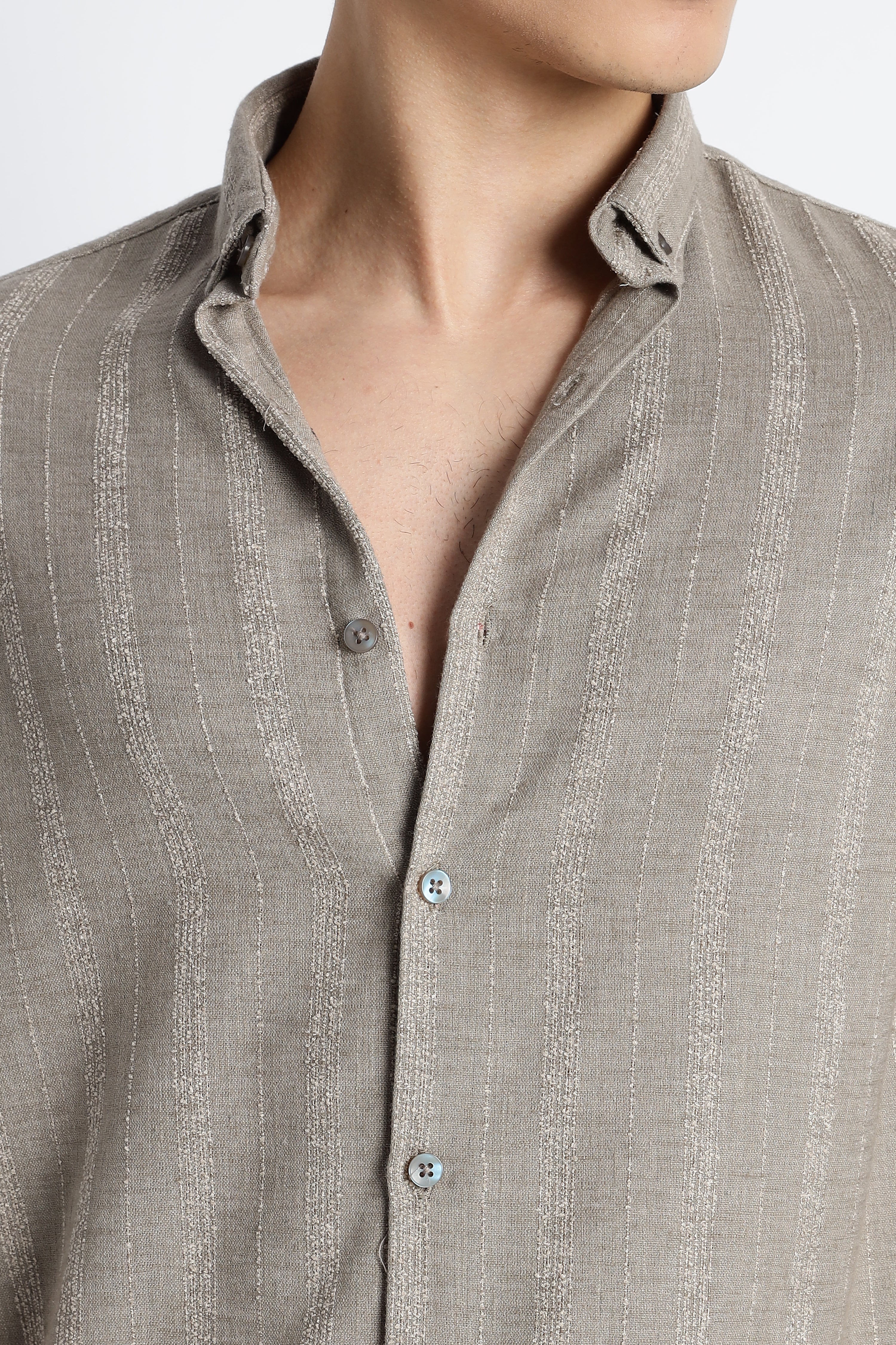 Men Milange Linen Stripes Shirts-Khakhi