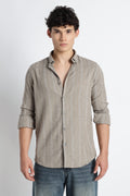 Men Milange Linen Stripes Shirts-Khakhi